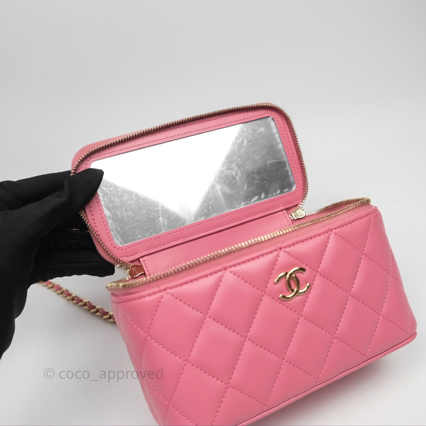 Chanel Vanity Rectangular Top Handle Pink Lambskin Gold Hardware