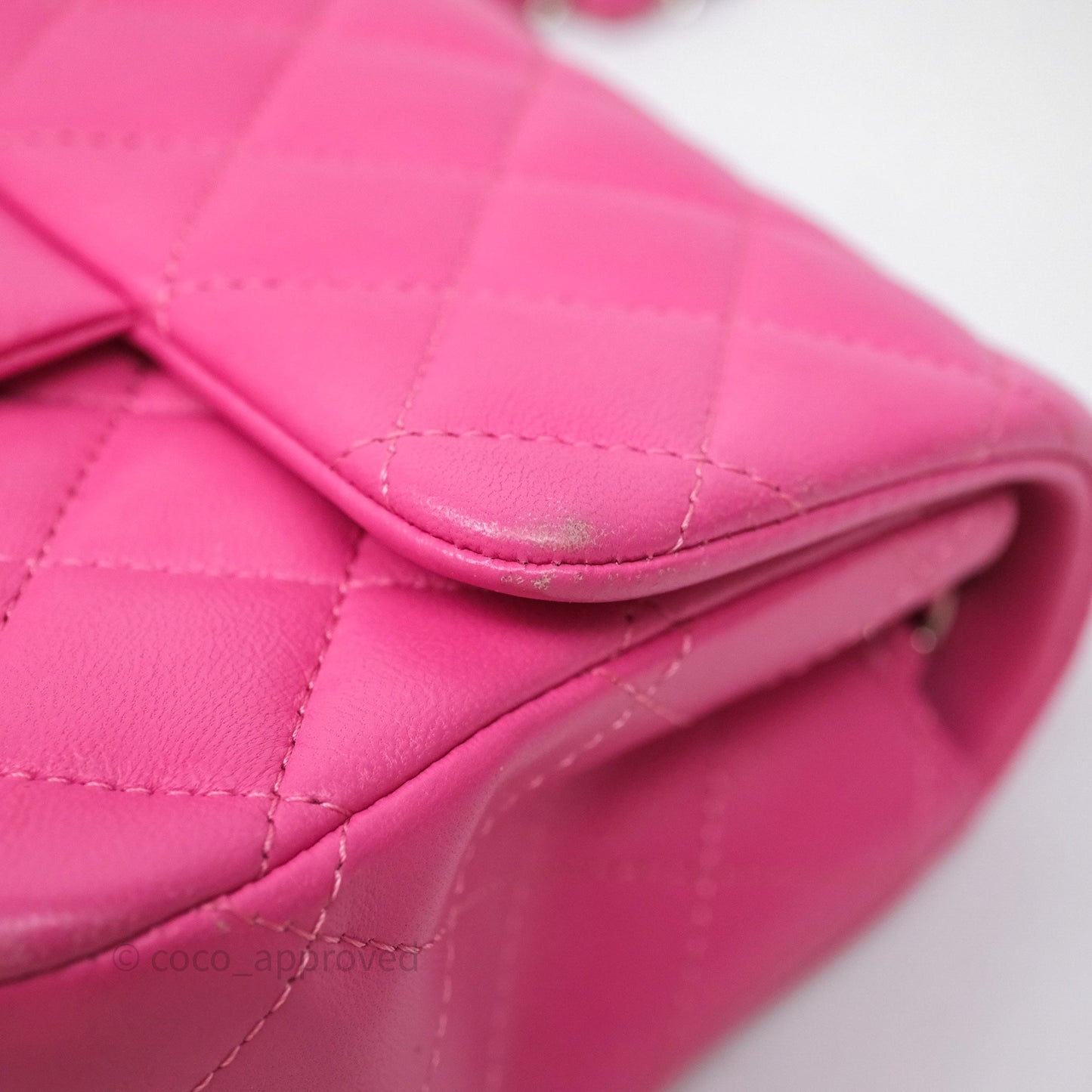 Chanel Mini Square Flap Quilted Pink Lambskin Silver Hardware