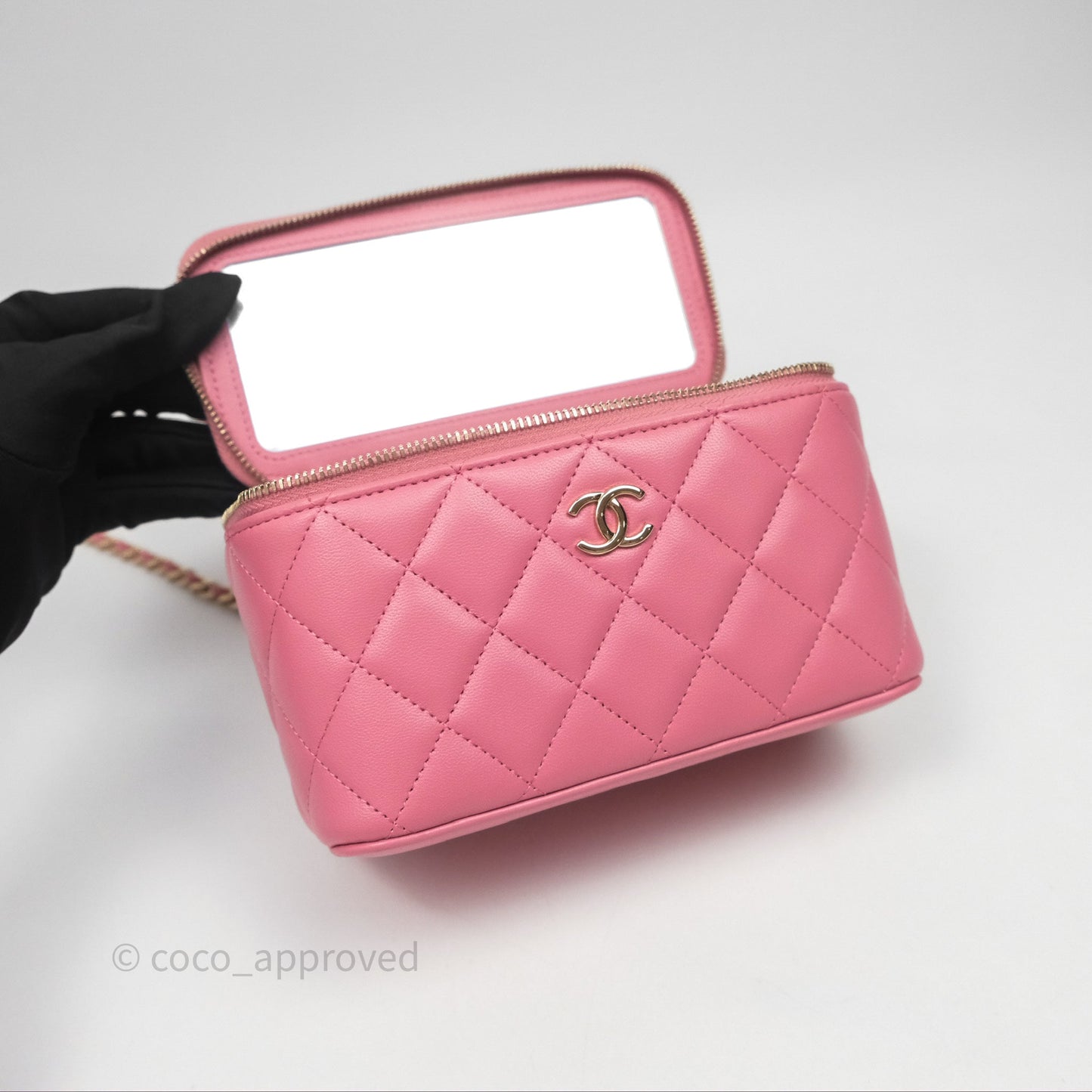Chanel Vanity Rectangular Top Handle Pink Lambskin Gold Hardware