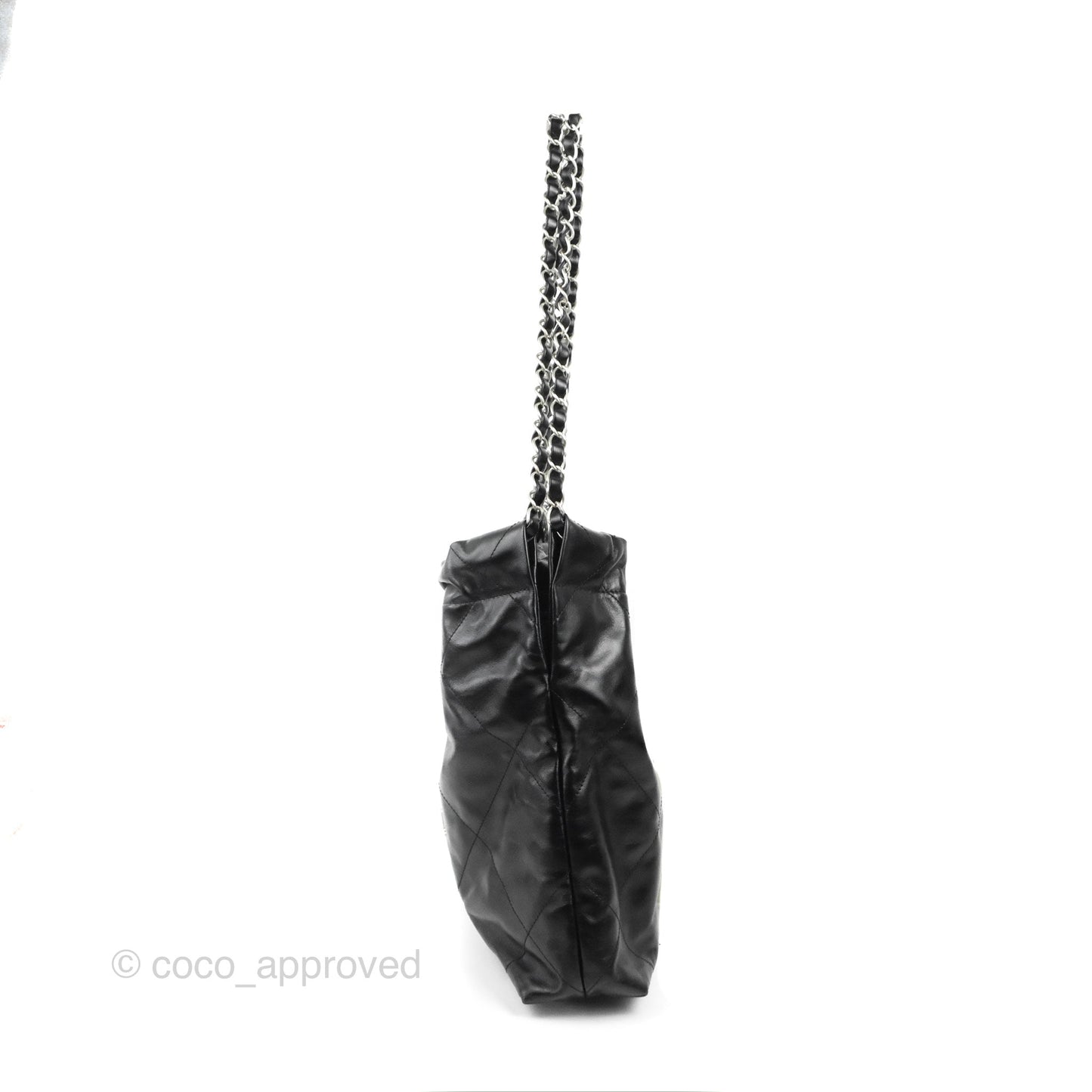 Chanel 22 Small Black Shiny Calfskin Matte Silver Hardware