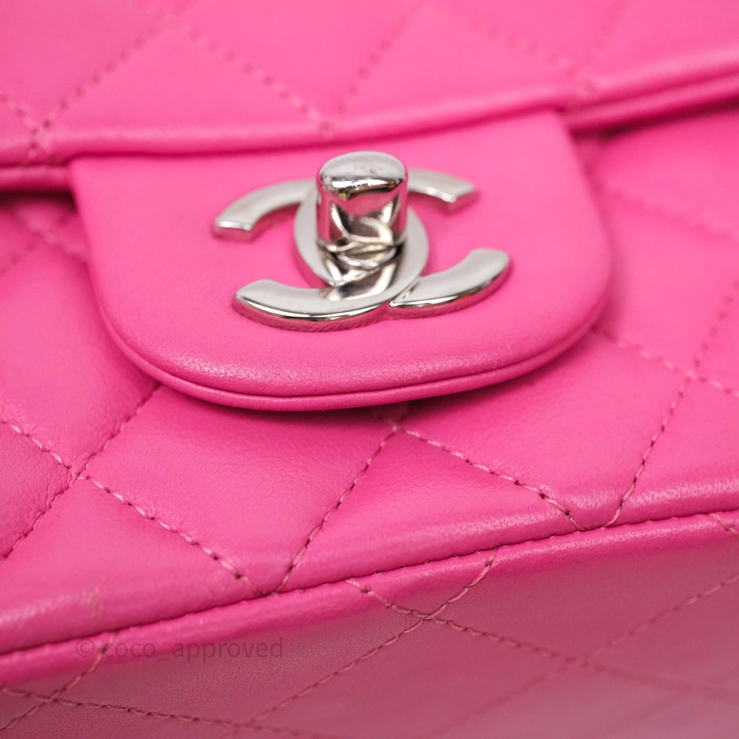 Chanel Mini Square Flap Quilted Pink Lambskin Silver Hardware