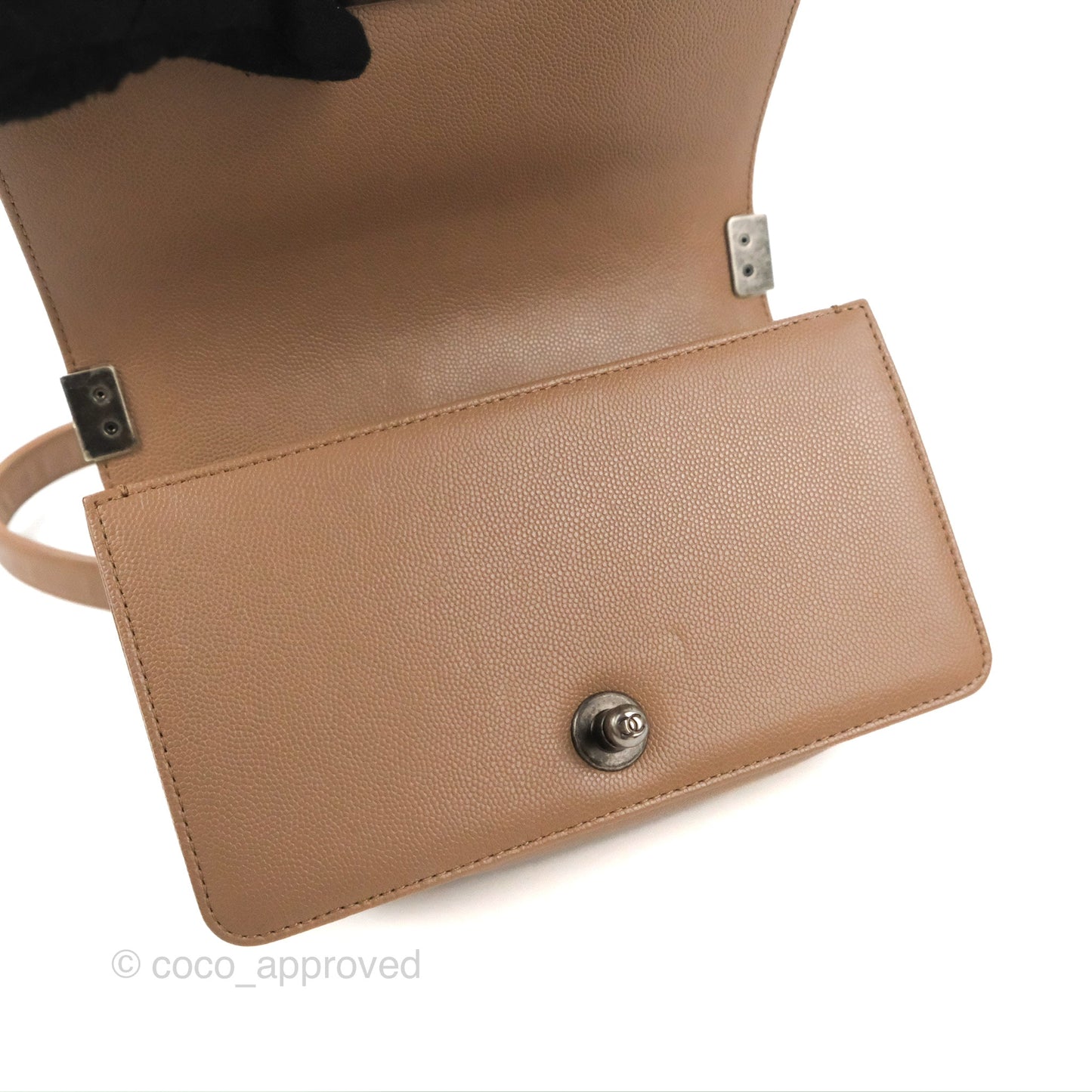 Chanel Small Chevron Boy Taupe Caviar Ruthenium Hardware