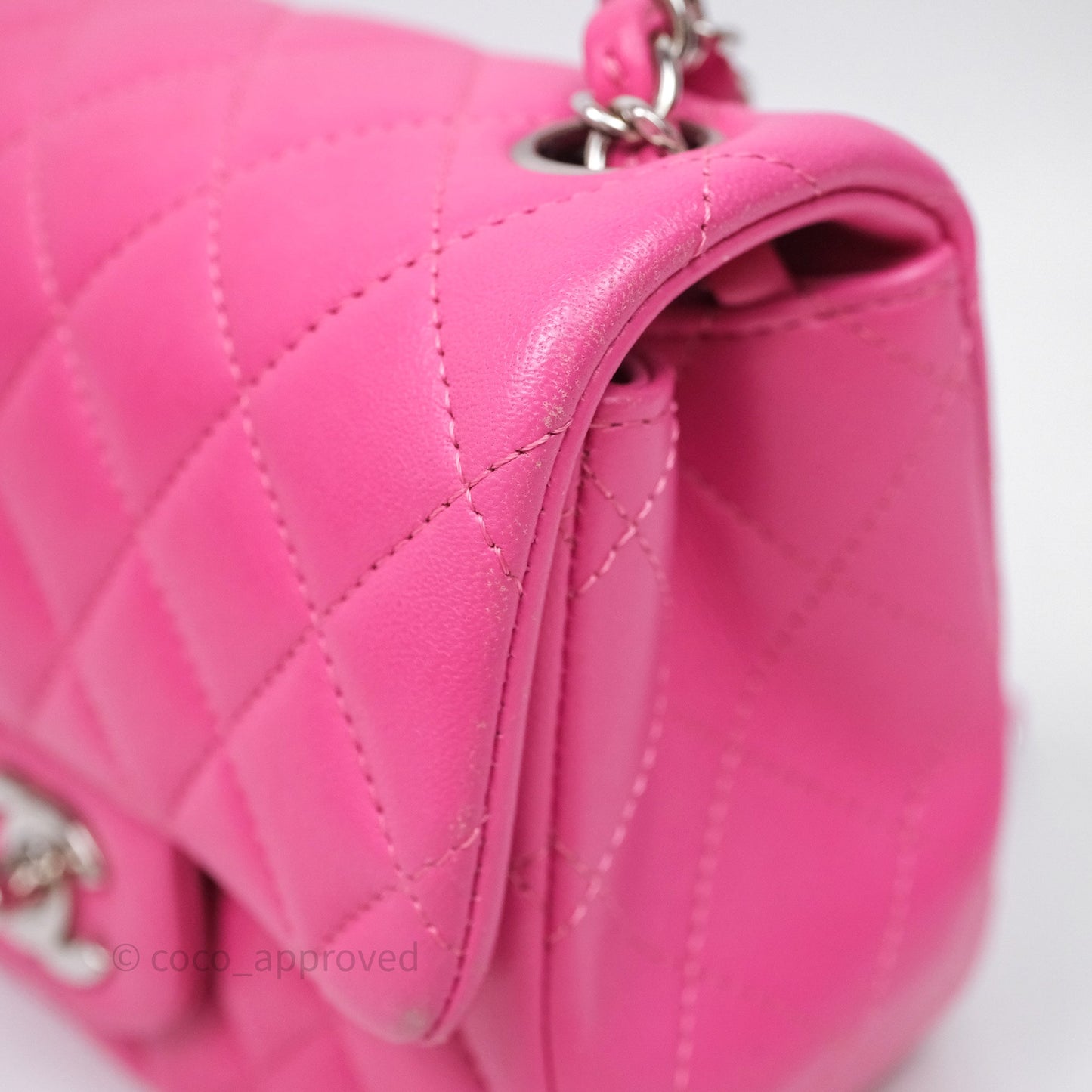 Chanel Mini Square Flap Quilted Pink Lambskin Silver Hardware