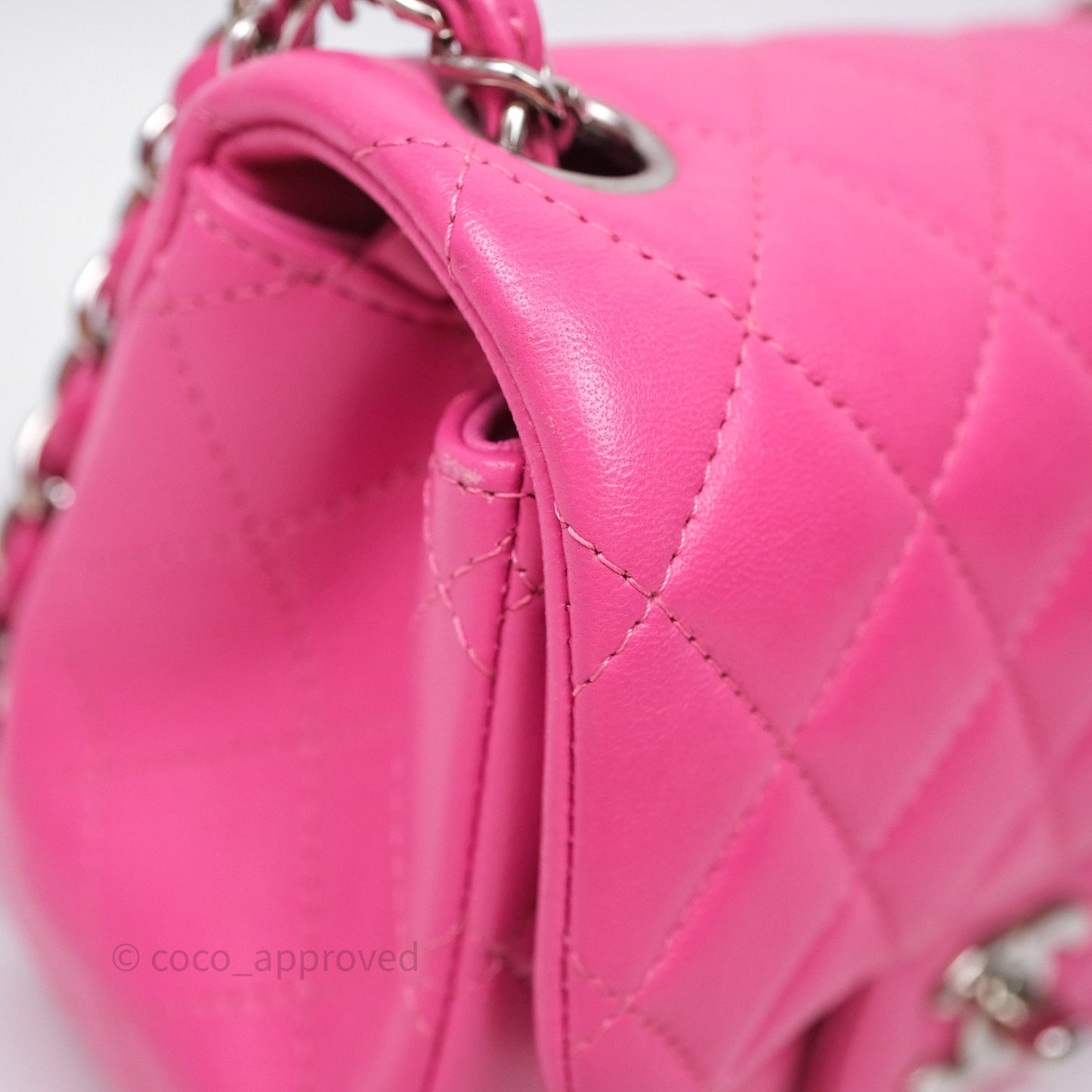 Chanel Mini Square Flap Quilted Pink Lambskin Silver Hardware