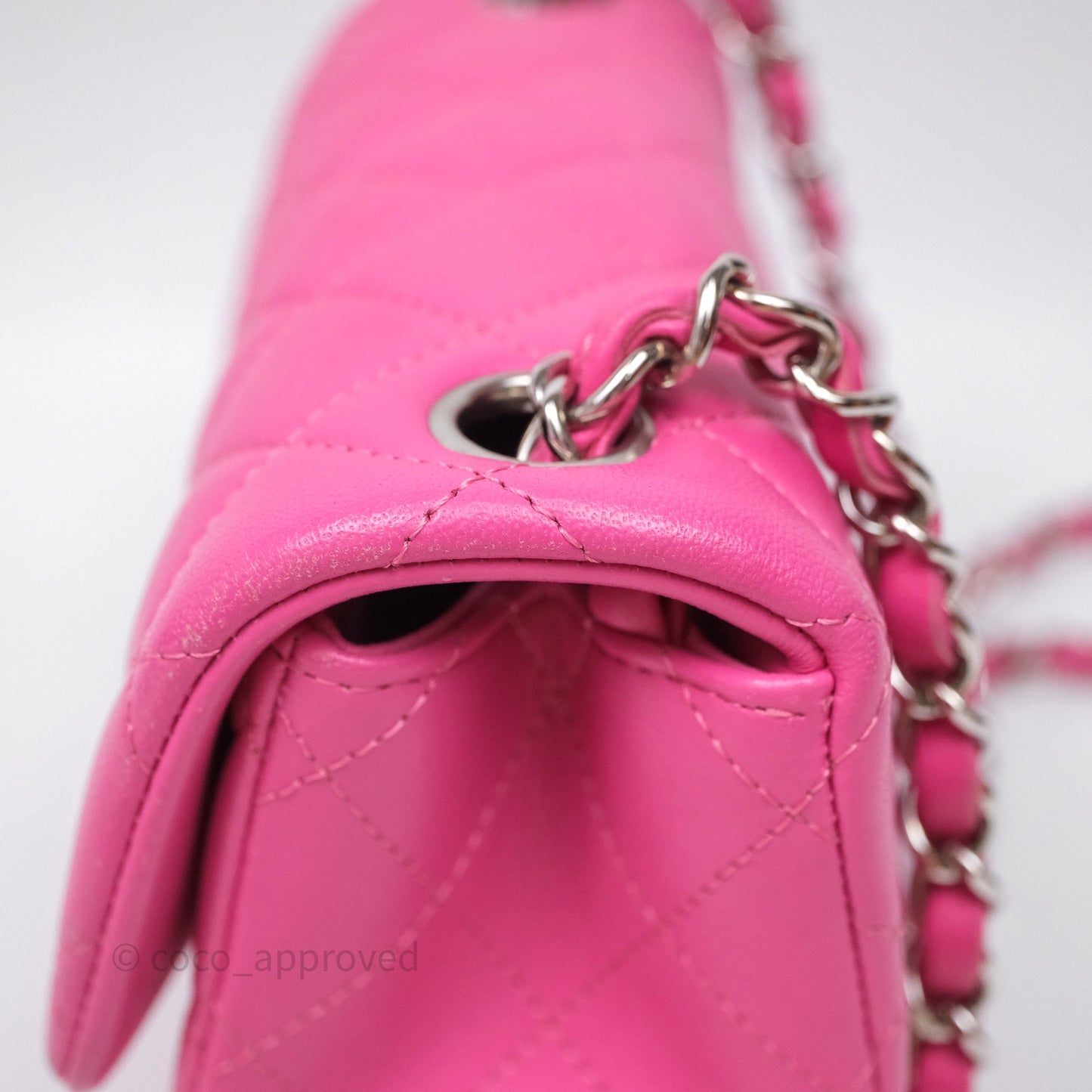 Chanel Mini Square Flap Quilted Pink Lambskin Silver Hardware