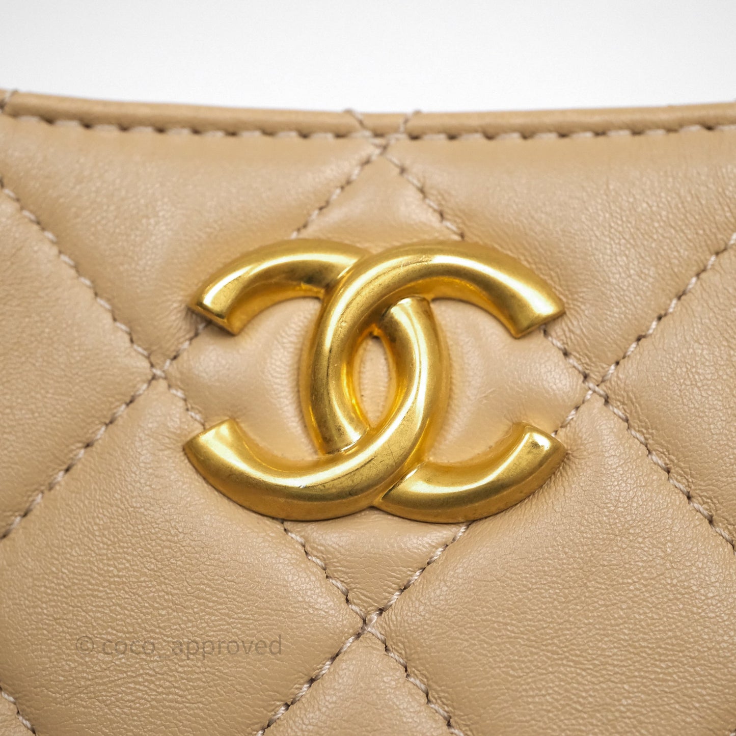Chanel Quilted Hobo Tote Bag Beige Aged Gold Hardware