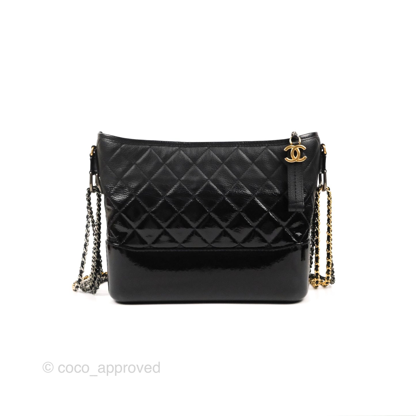 Chanel Large Gabrielle Hobo Black Patent Goatskin Mixed Hardware 18S