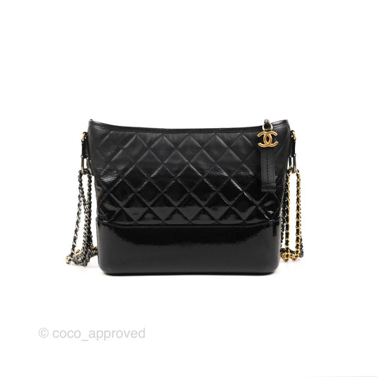 Chanel Large Gabrielle Hobo Black Patent Goatskin Mixed Hardware 18S