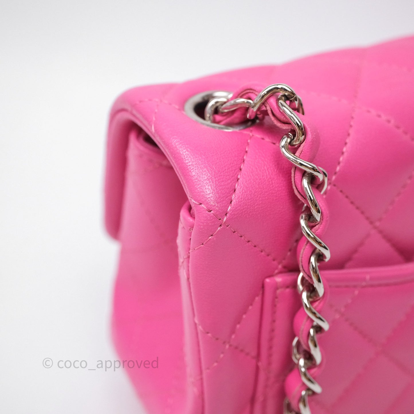 Chanel Mini Square Flap Quilted Pink Lambskin Silver Hardware