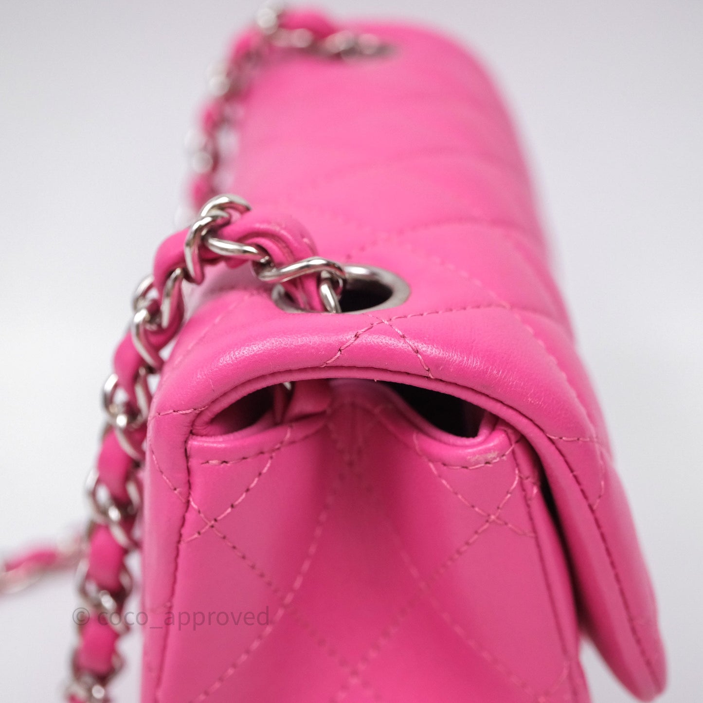 Chanel Mini Square Flap Quilted Pink Lambskin Silver Hardware