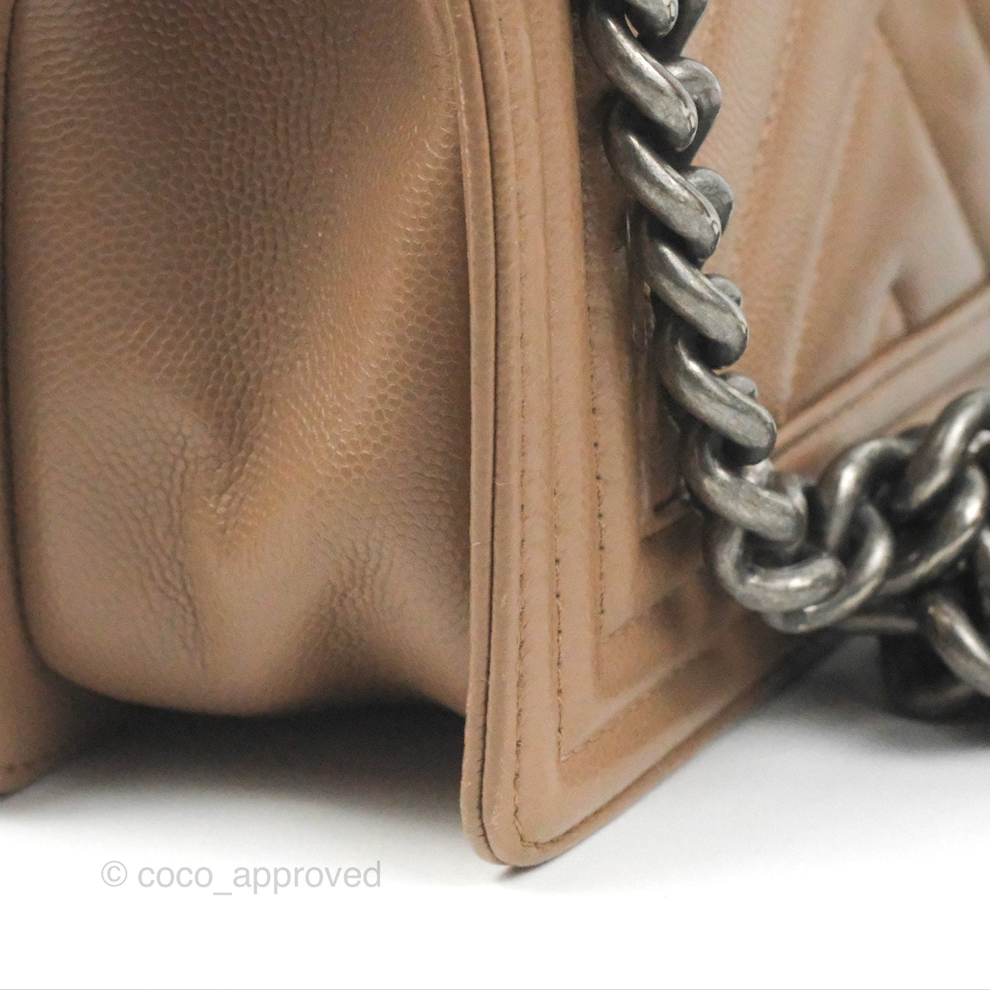 Chanel Small Chevron Boy Taupe Caviar Ruthenium Hardware