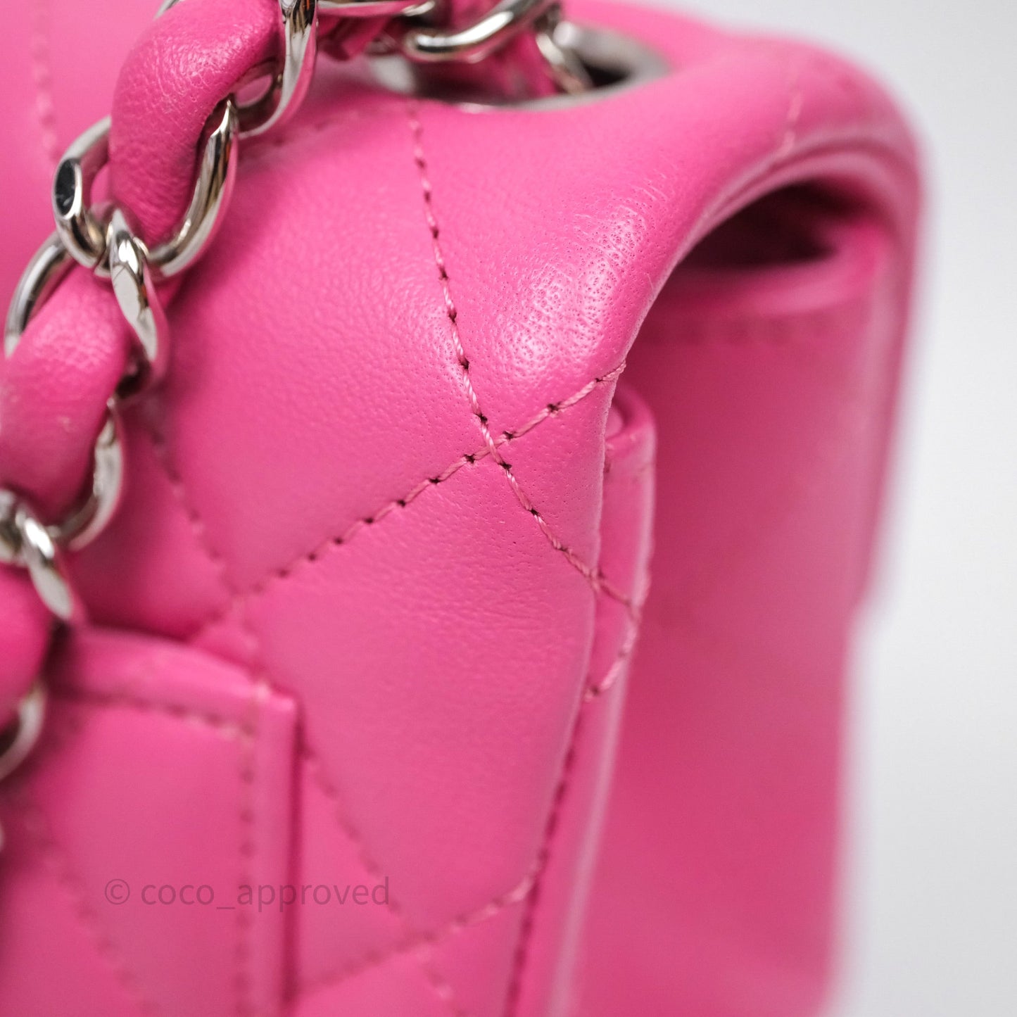 Chanel Mini Square Flap Quilted Pink Lambskin Silver Hardware