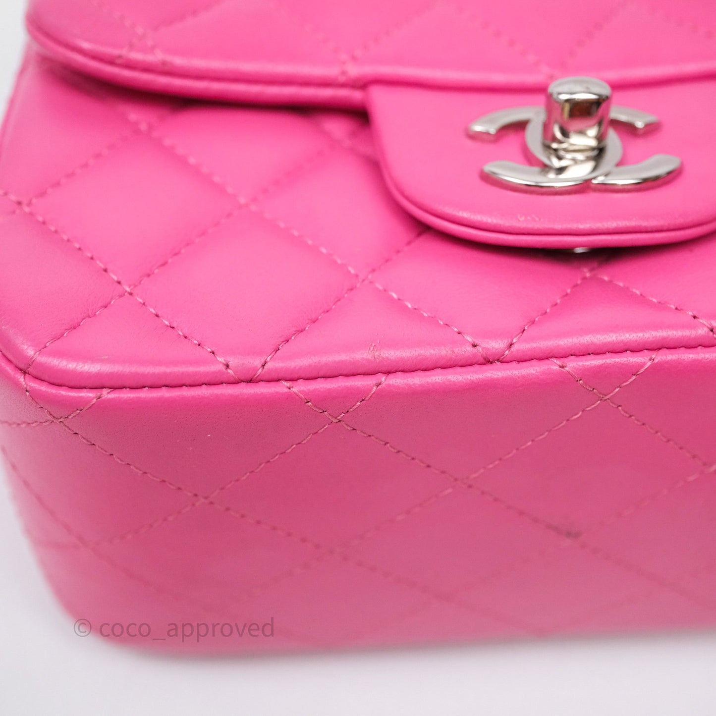 Chanel Mini Square Flap Quilted Pink Lambskin Silver Hardware