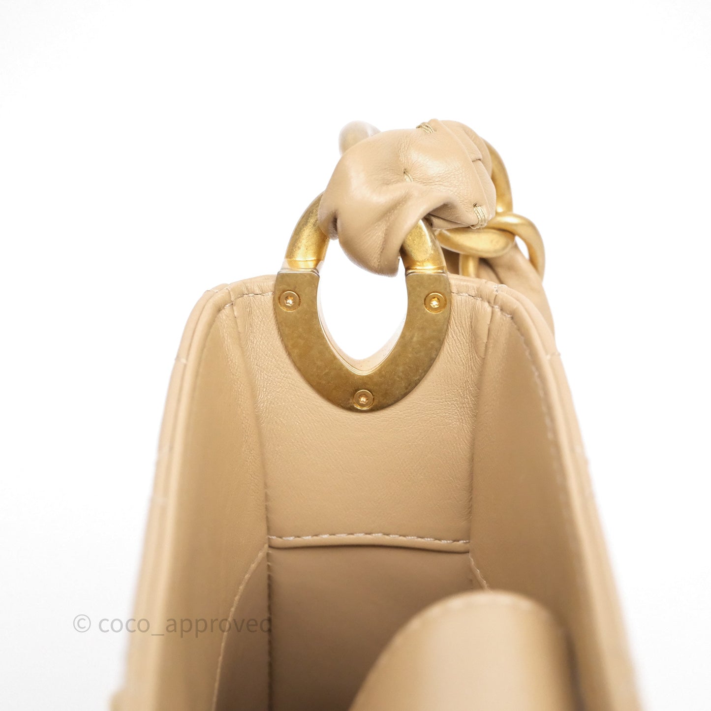 Chanel Quilted Hobo Tote Bag Beige Aged Gold Hardware