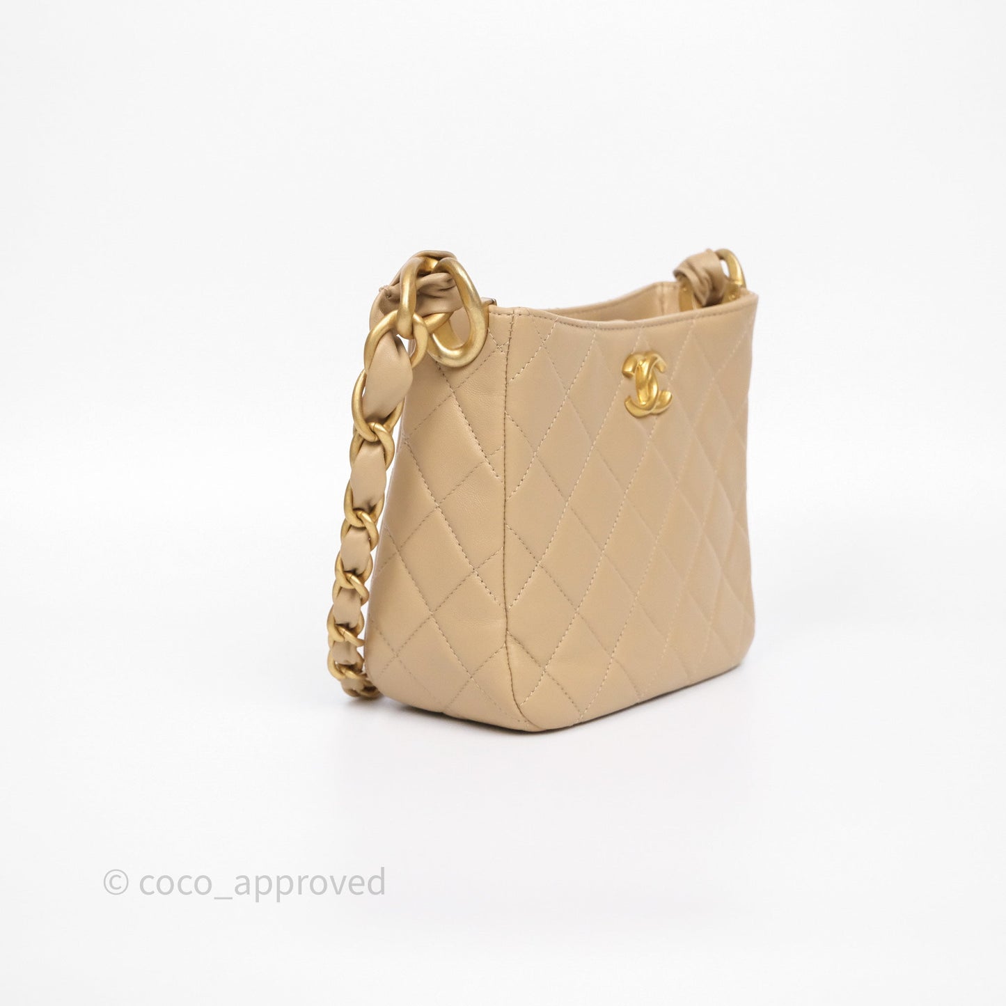 Chanel Quilted Hobo Tote Bag Beige Aged Gold Hardware