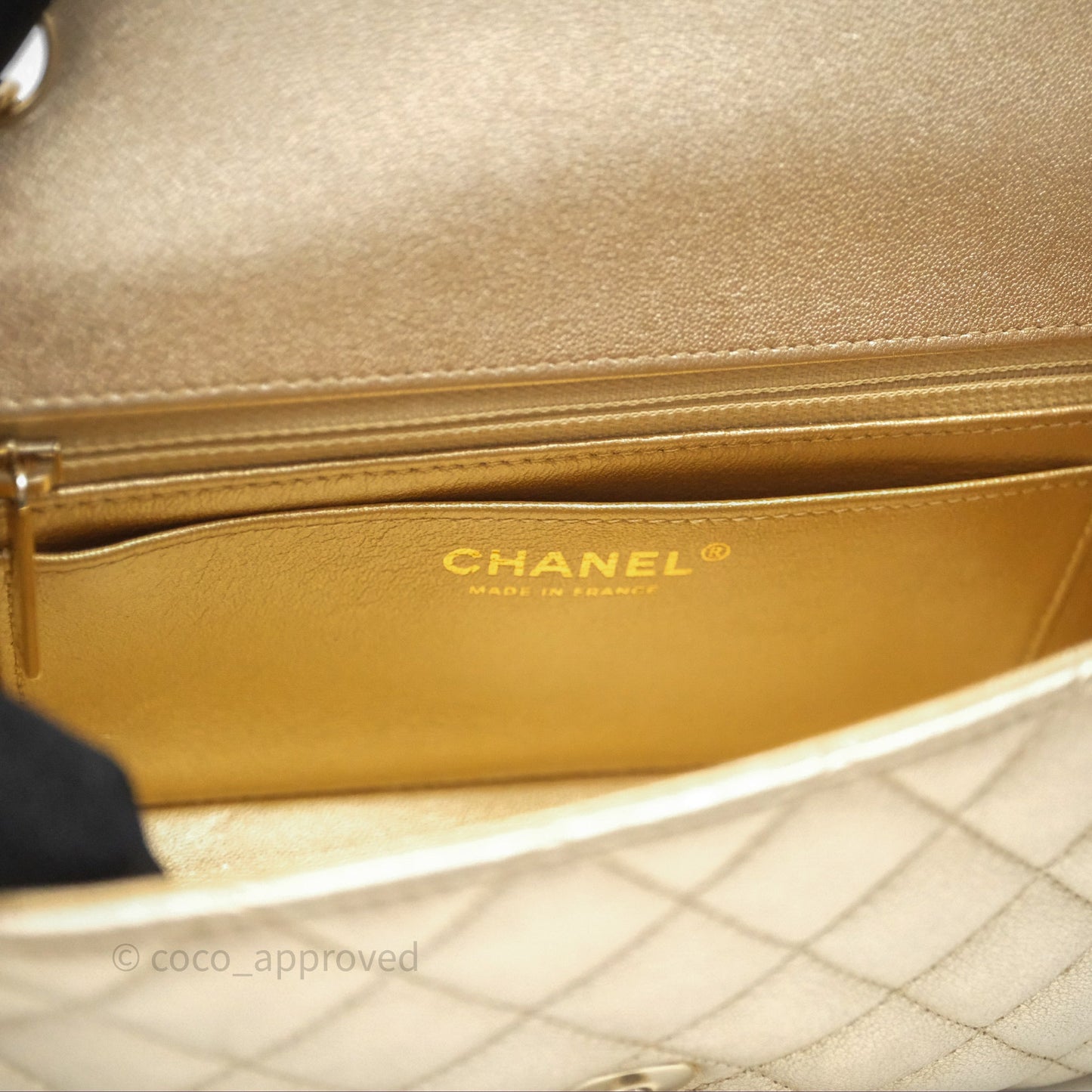 Chanel Quilted Mini Rectangular Iridescent Gold Lambskin Gold Hardware