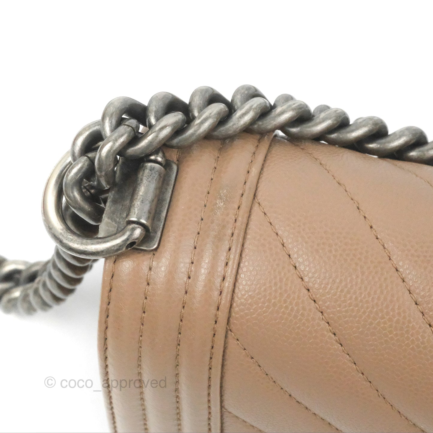 Chanel Small Chevron Boy Taupe Caviar Ruthenium Hardware