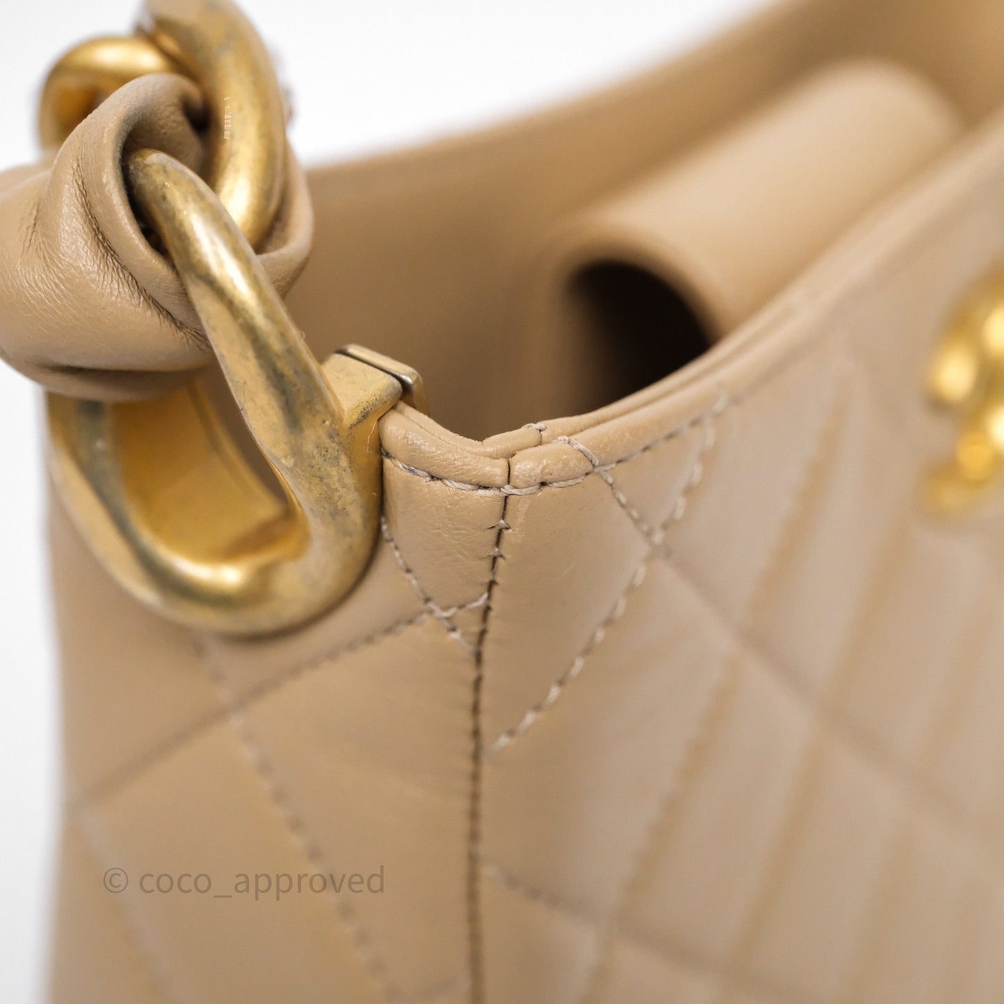 Chanel Quilted Hobo Tote Bag Beige Aged Gold Hardware