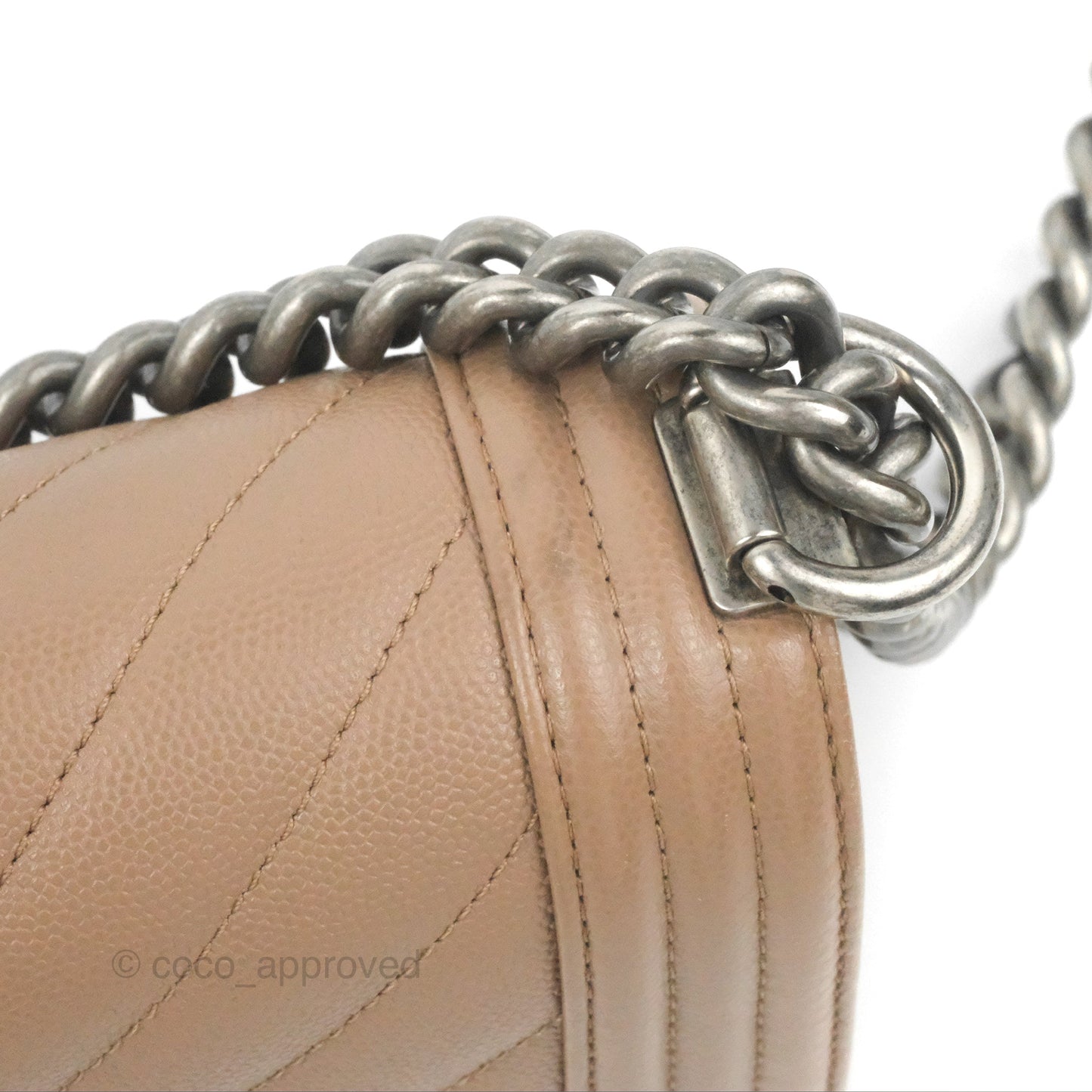 Chanel Small Chevron Boy Taupe Caviar Ruthenium Hardware