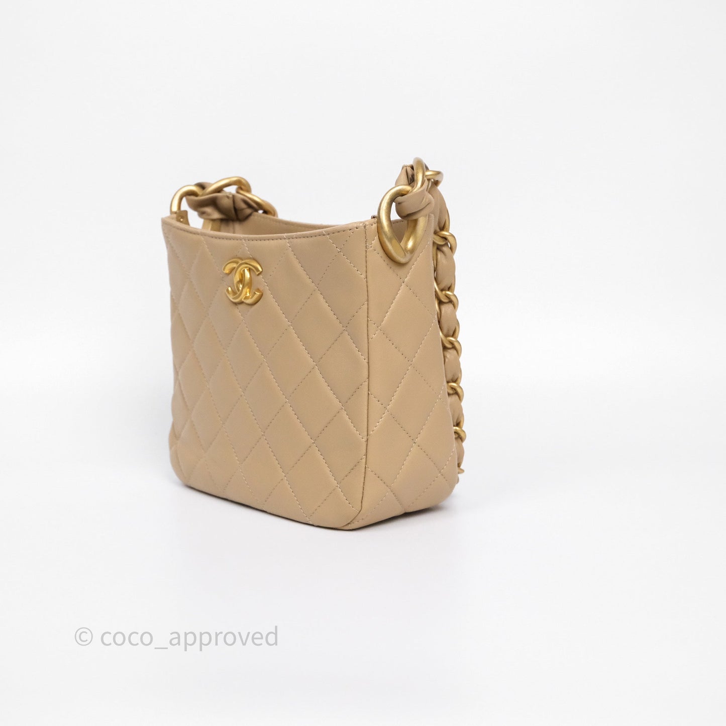 Chanel Quilted Hobo Tote Bag Beige Aged Gold Hardware