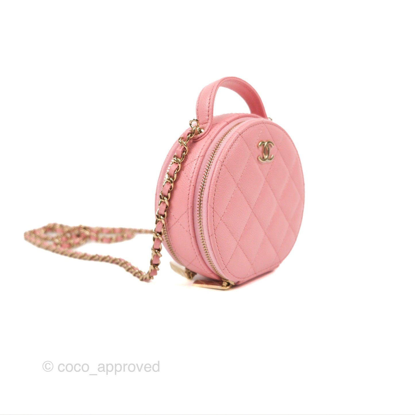 Chanel Mini Round Vanity Bag with Handle Pink Caviar 22C