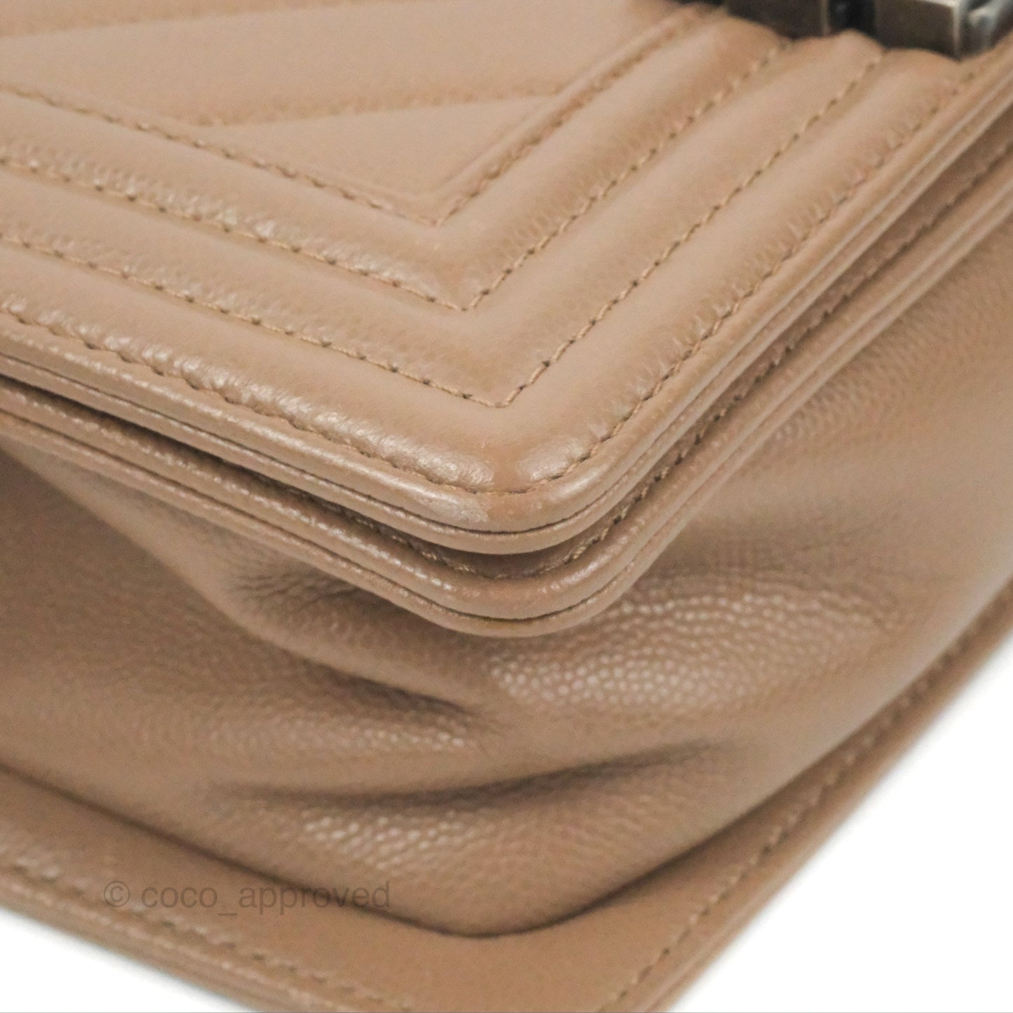 Chanel Small Chevron Boy Taupe Caviar Ruthenium Hardware