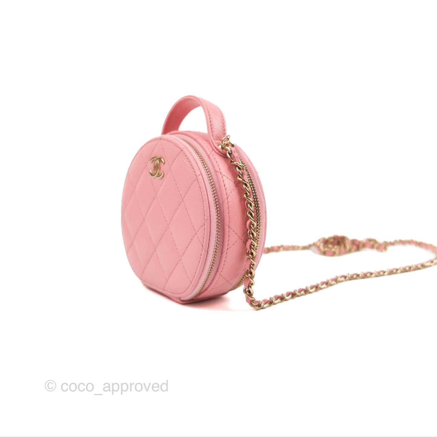 Chanel Mini Round Vanity Bag with Handle Pink Caviar 22C