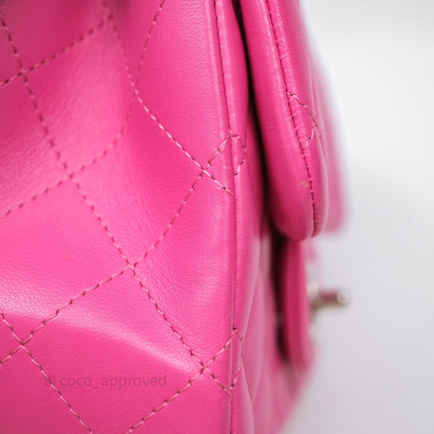 Chanel Mini Square Flap Quilted Pink Lambskin Silver Hardware