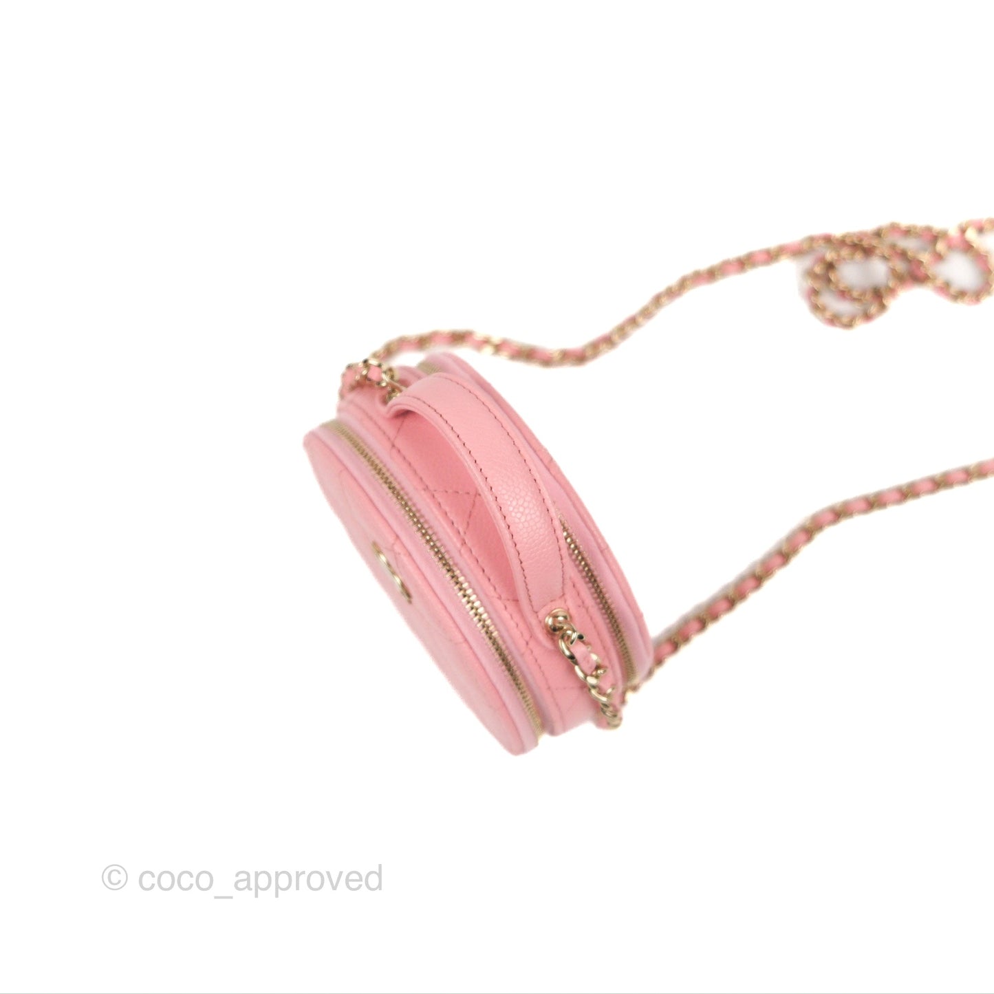 Chanel Mini Round Vanity Bag with Handle Pink Caviar 22C