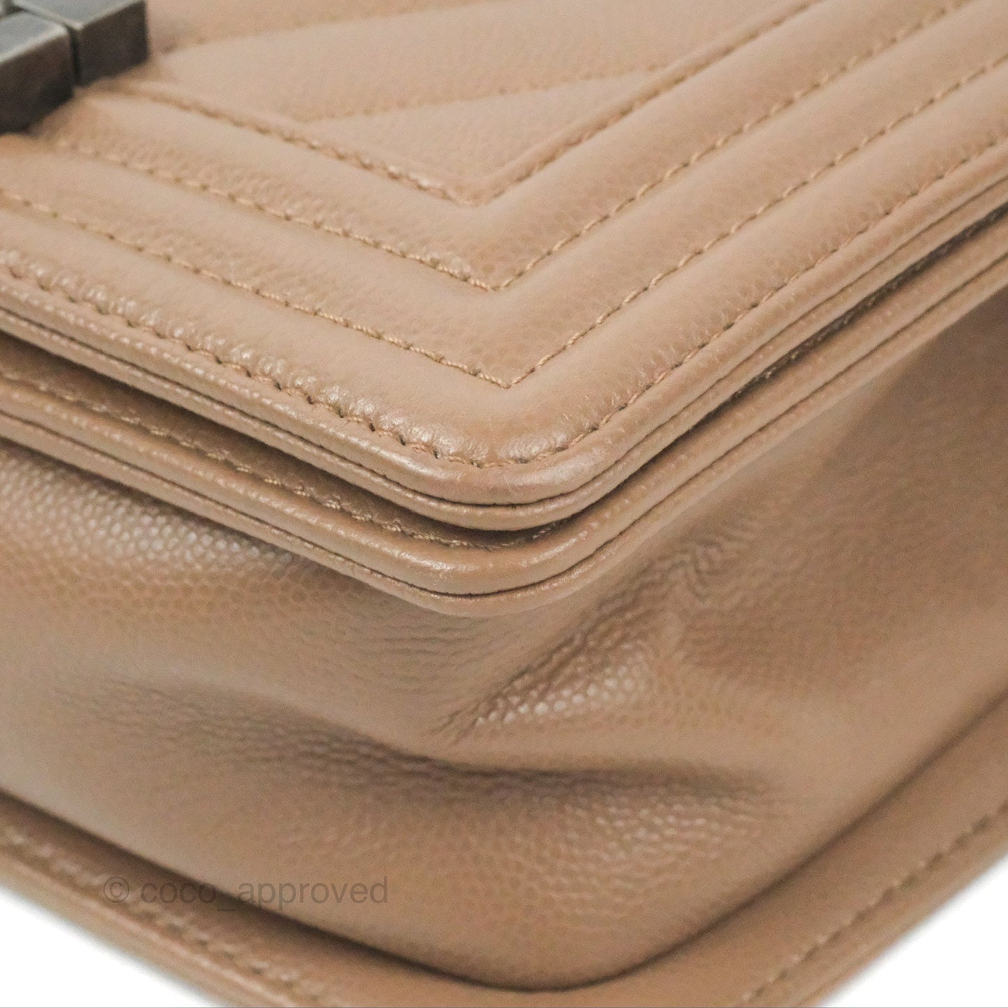 Chanel Small Chevron Boy Taupe Caviar Ruthenium Hardware