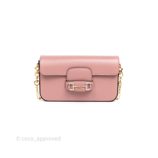 Gucci Horsebit 1955 Crystals Mini Bag Dusty Pink Calfskin