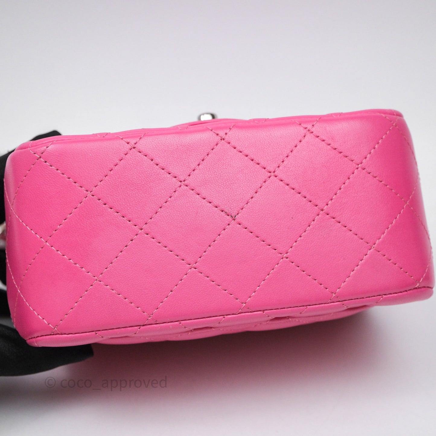 Chanel Mini Square Flap Quilted Pink Lambskin Silver Hardware