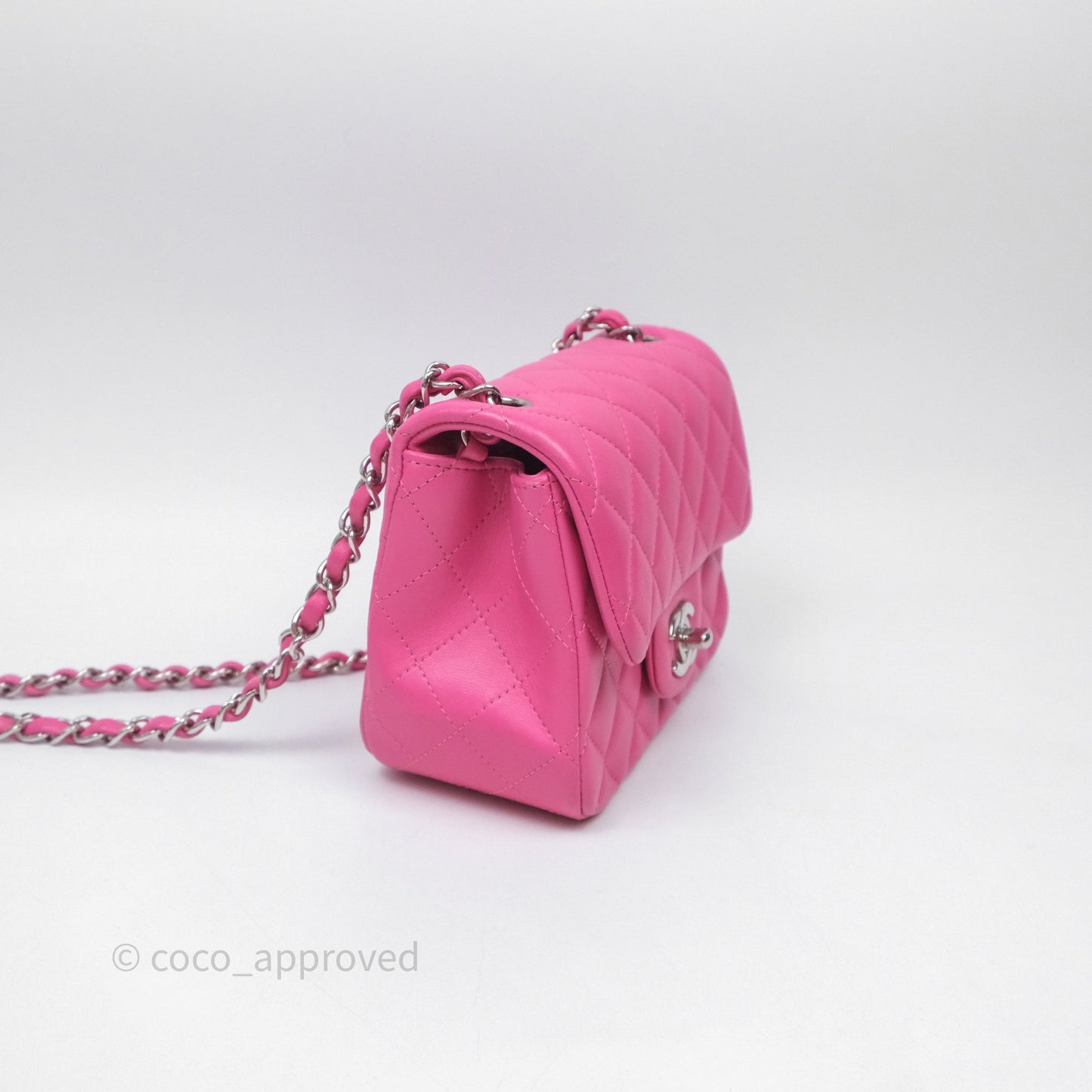 Chanel Mini Square Flap Quilted Pink Lambskin Silver Hardware