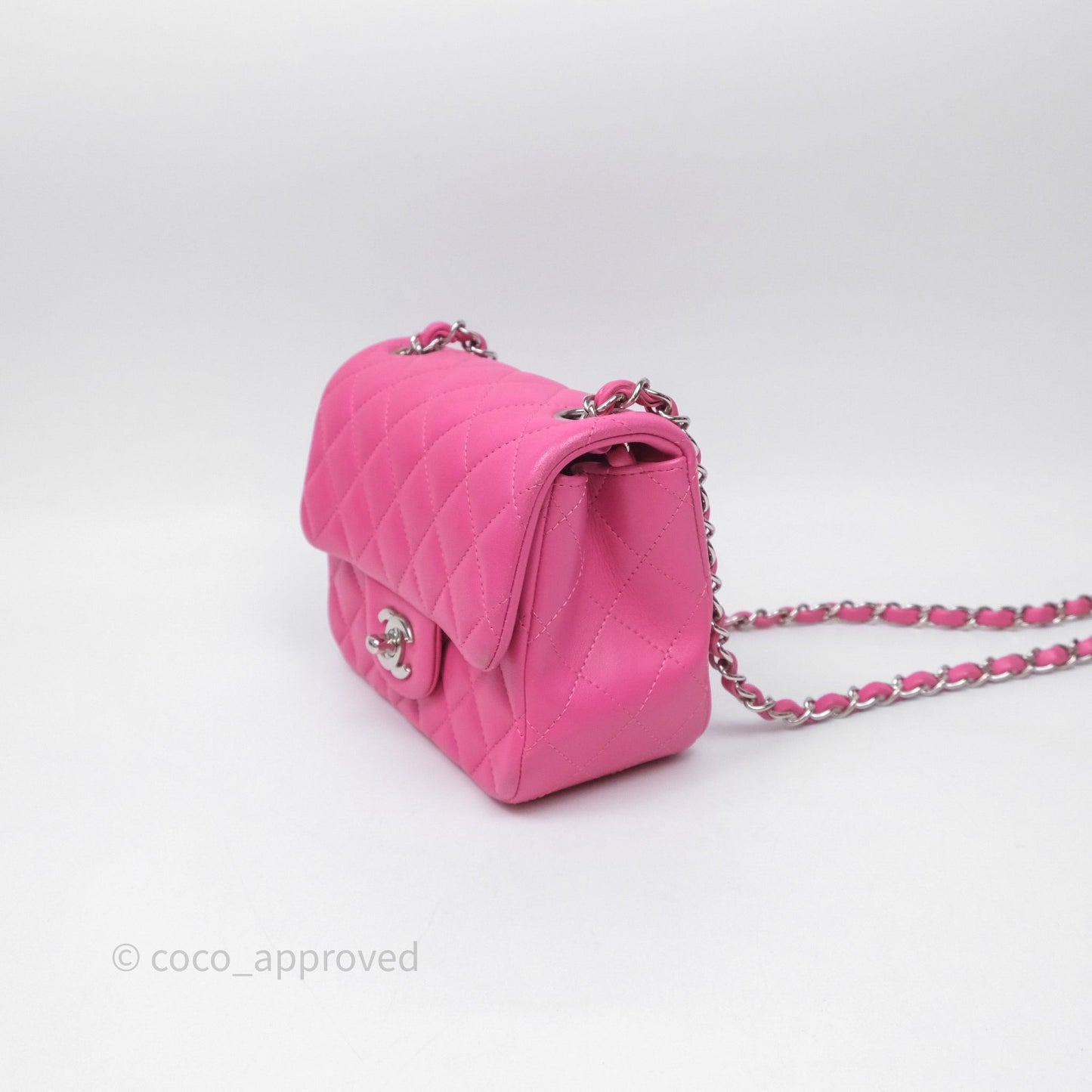 Chanel Mini Square Flap Quilted Pink Lambskin Silver Hardware