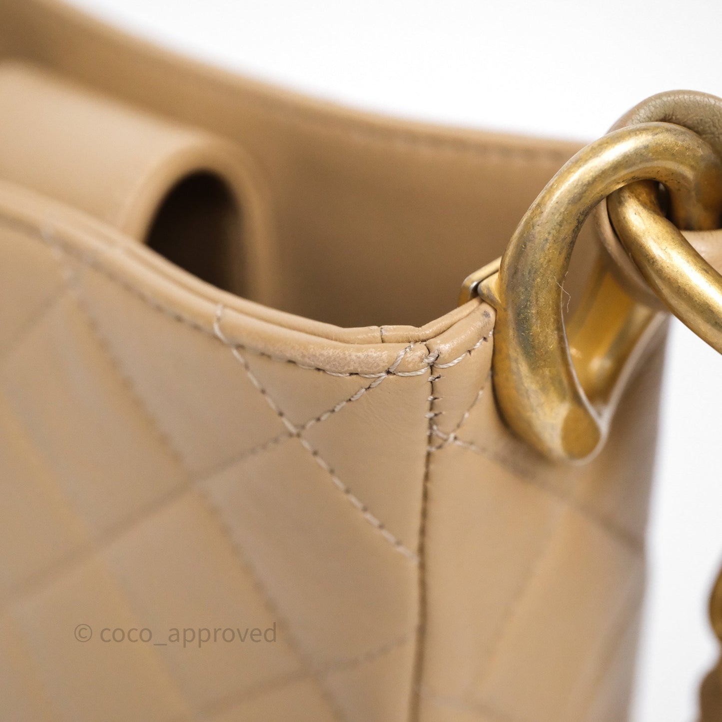 Chanel Quilted Hobo Tote Bag Beige Aged Gold Hardware