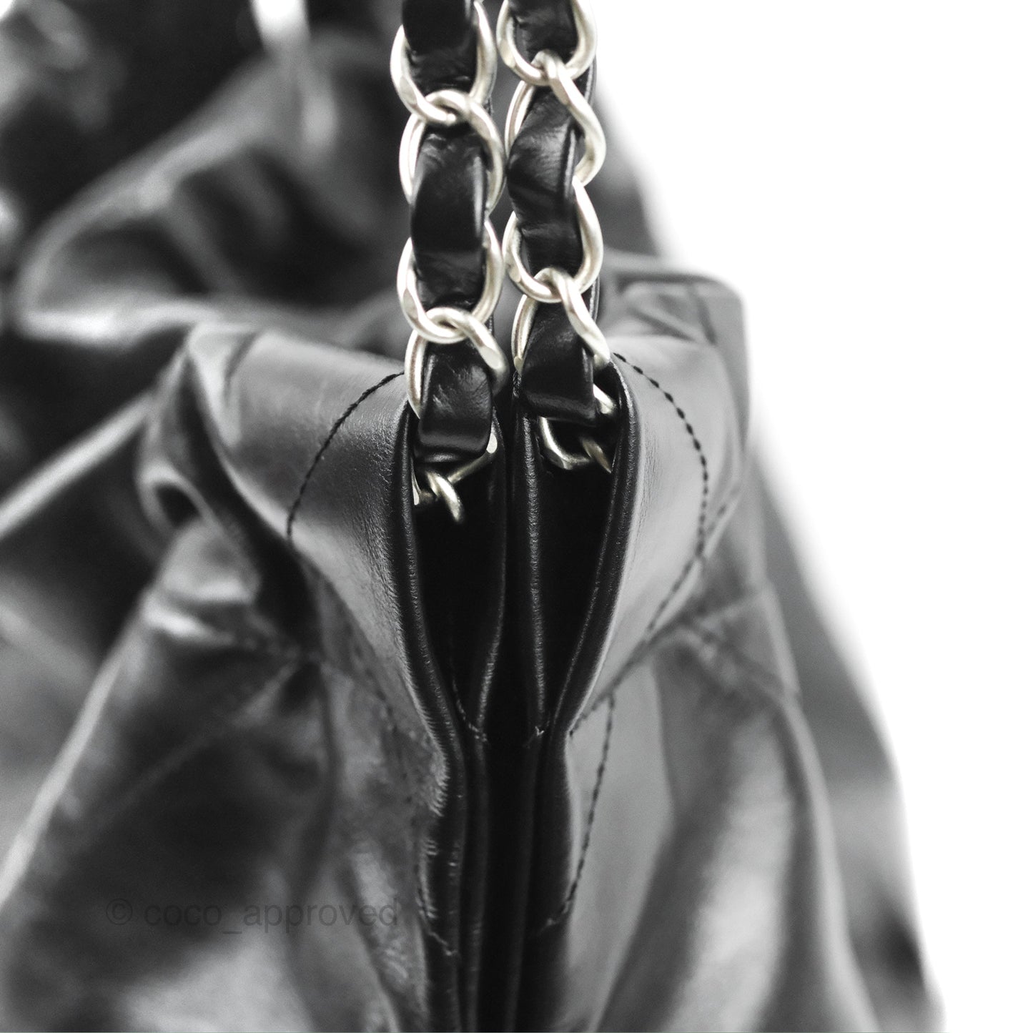 Chanel 22 Small Black Shiny Calfskin Matte Silver Hardware