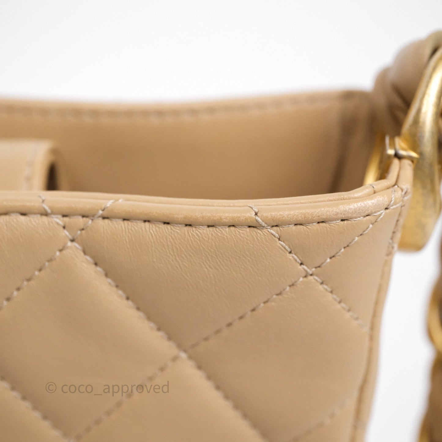 Chanel Quilted Hobo Tote Bag Beige Aged Gold Hardware