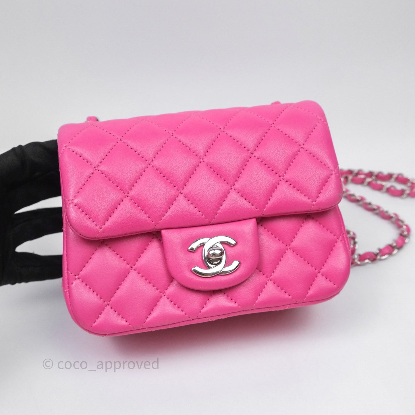 Chanel Mini Square Flap Quilted Pink Lambskin Silver Hardware