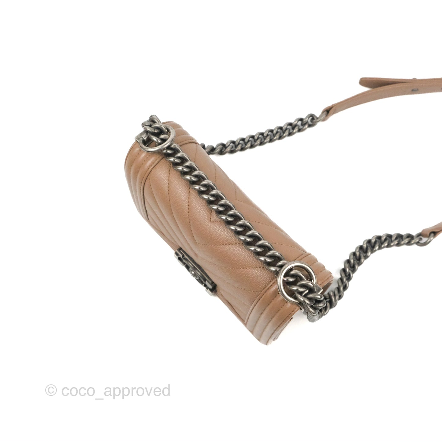 Chanel Small Chevron Boy Taupe Caviar Ruthenium Hardware