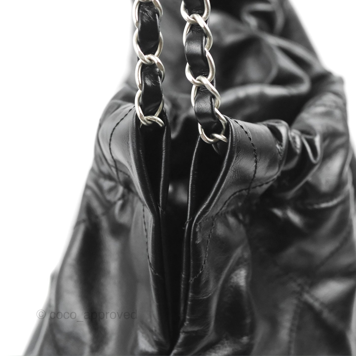 Chanel 22 Small Black Shiny Calfskin Matte Silver Hardware