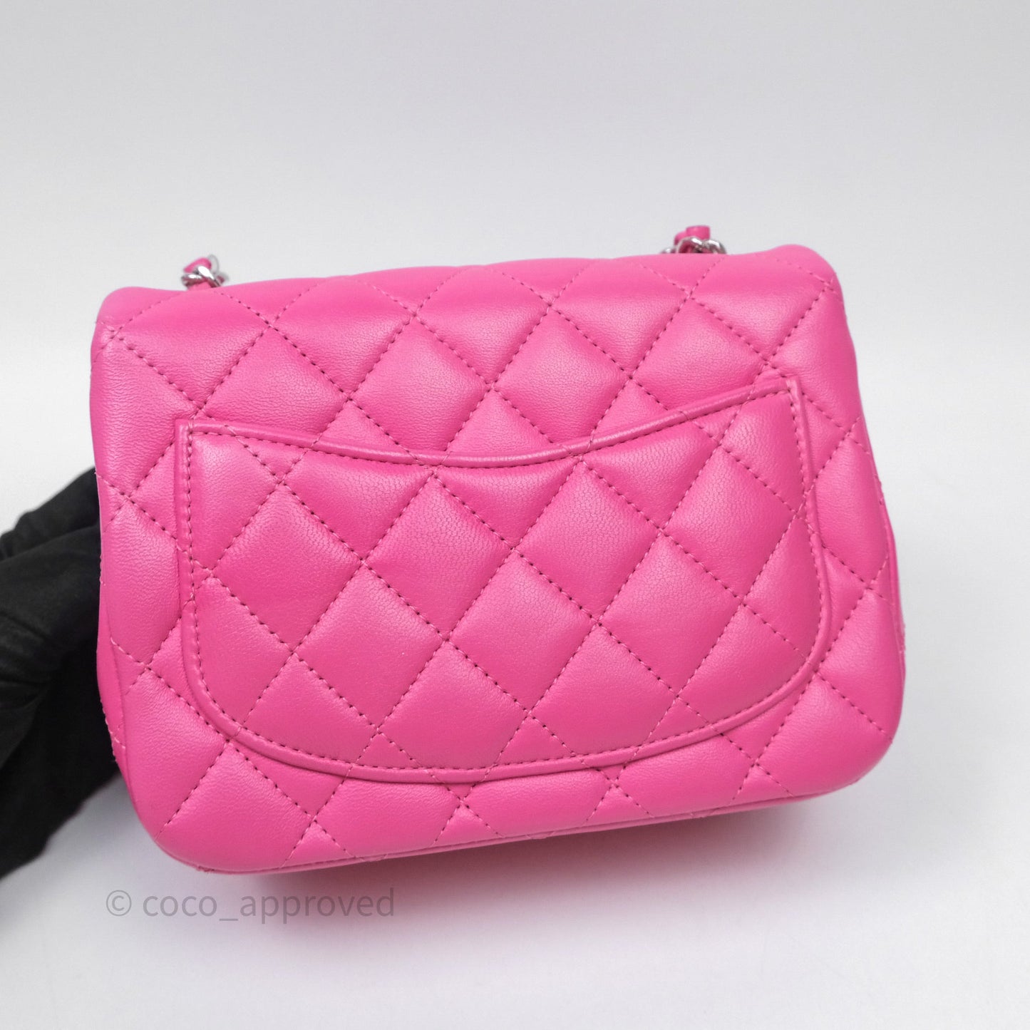 Chanel Mini Square Flap Quilted Pink Lambskin Silver Hardware