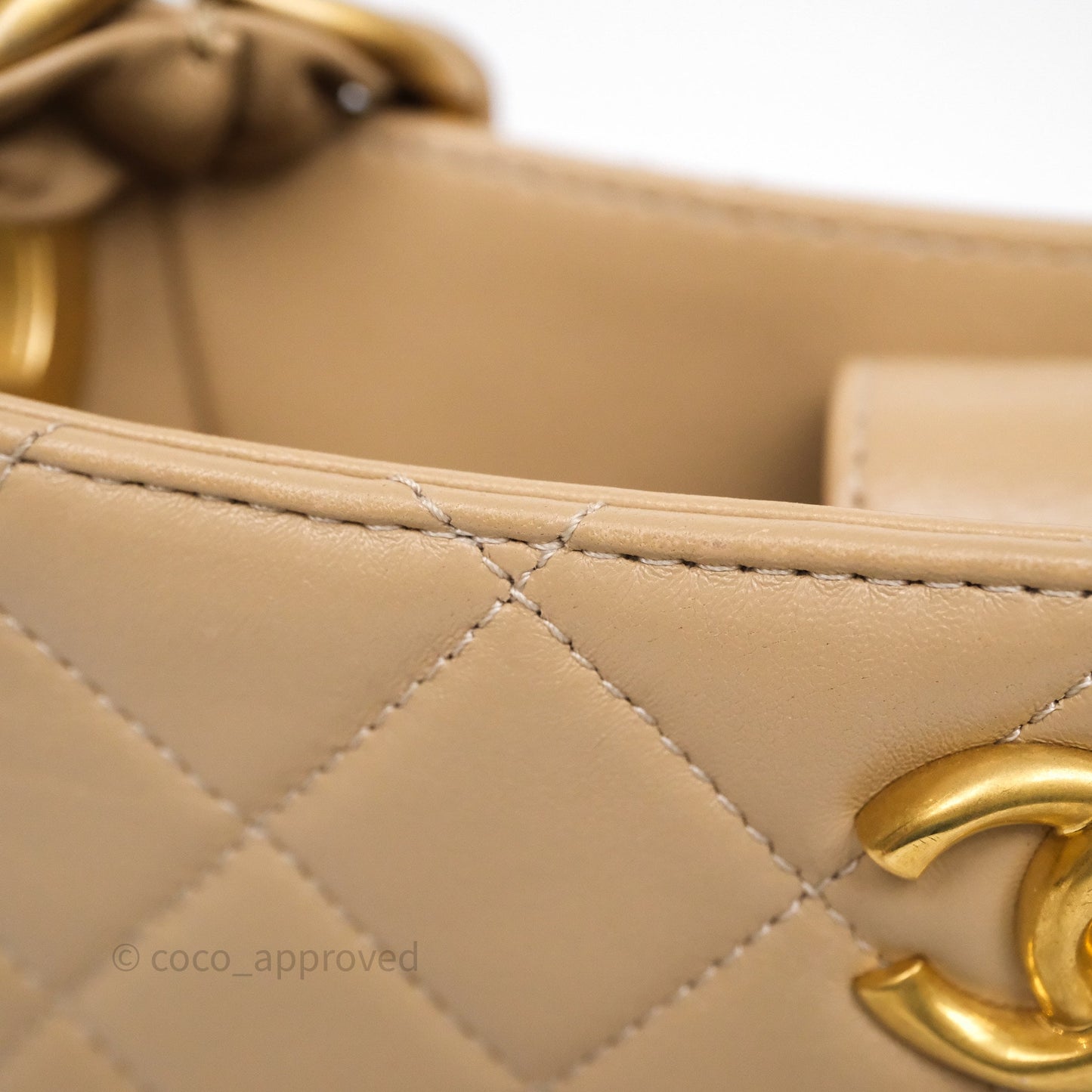 Chanel Quilted Hobo Tote Bag Beige Aged Gold Hardware