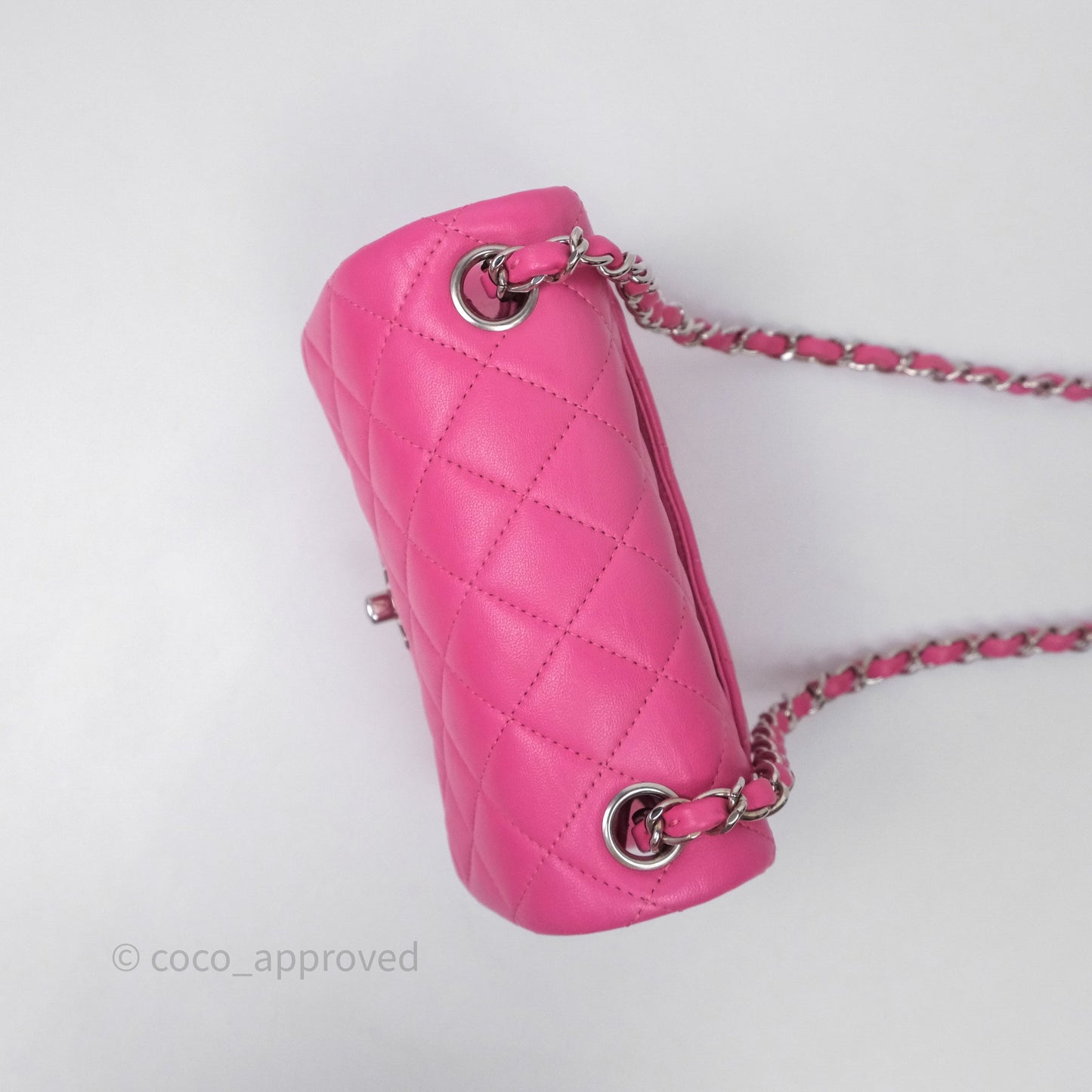 Chanel Mini Square Flap Quilted Pink Lambskin Silver Hardware