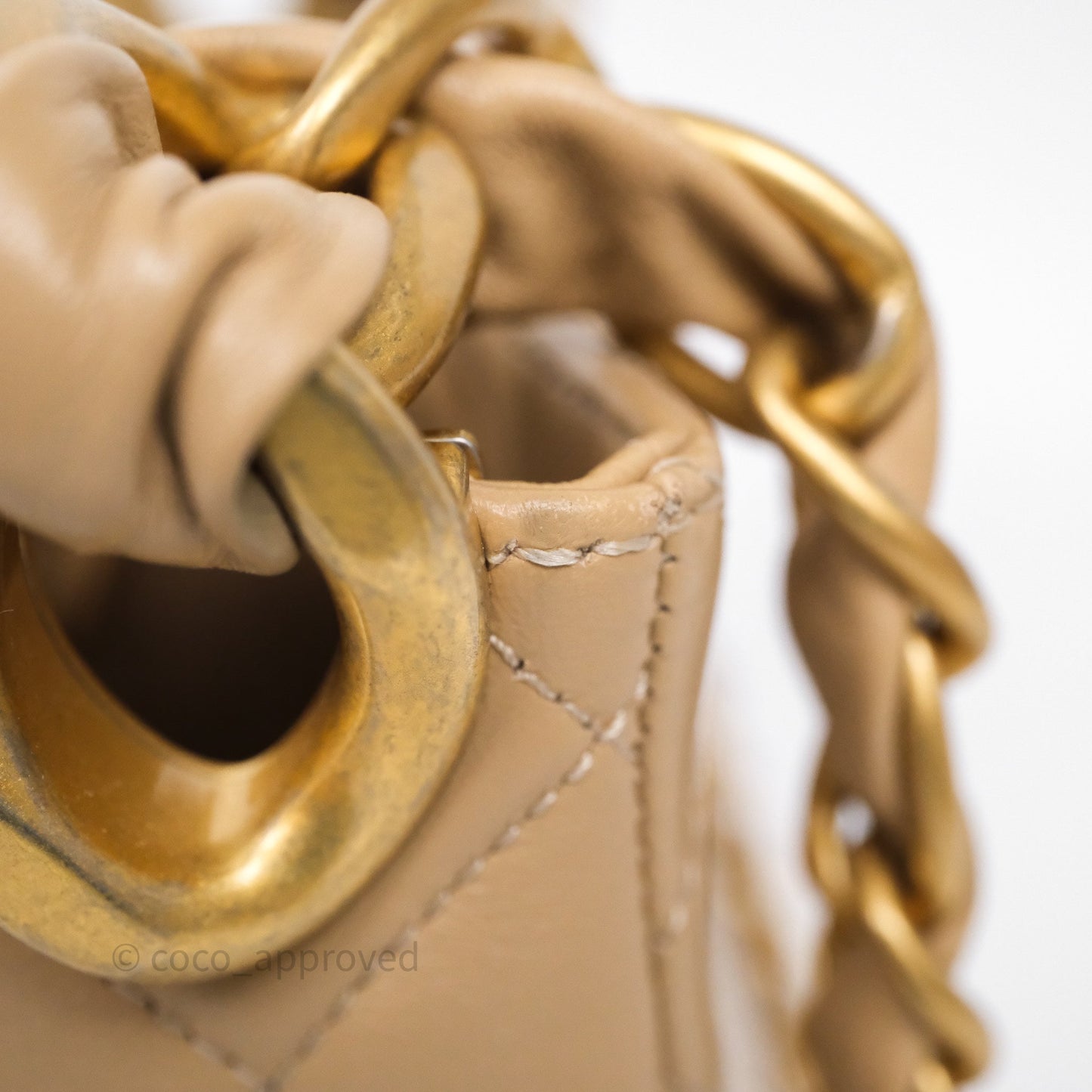 Chanel Quilted Hobo Tote Bag Beige Aged Gold Hardware