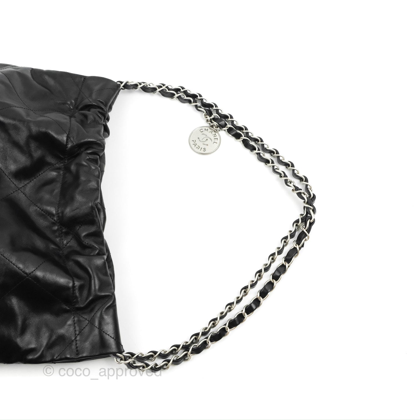 Chanel 22 Small Black Shiny Calfskin Matte Silver Hardware