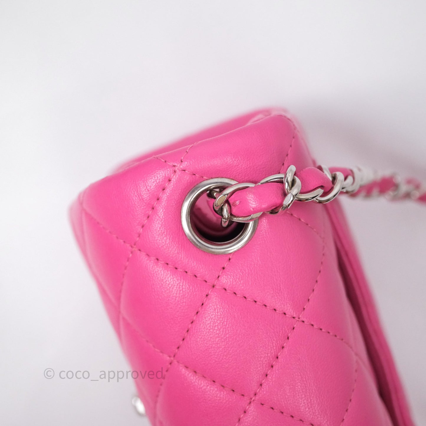Chanel Mini Square Flap Quilted Pink Lambskin Silver Hardware