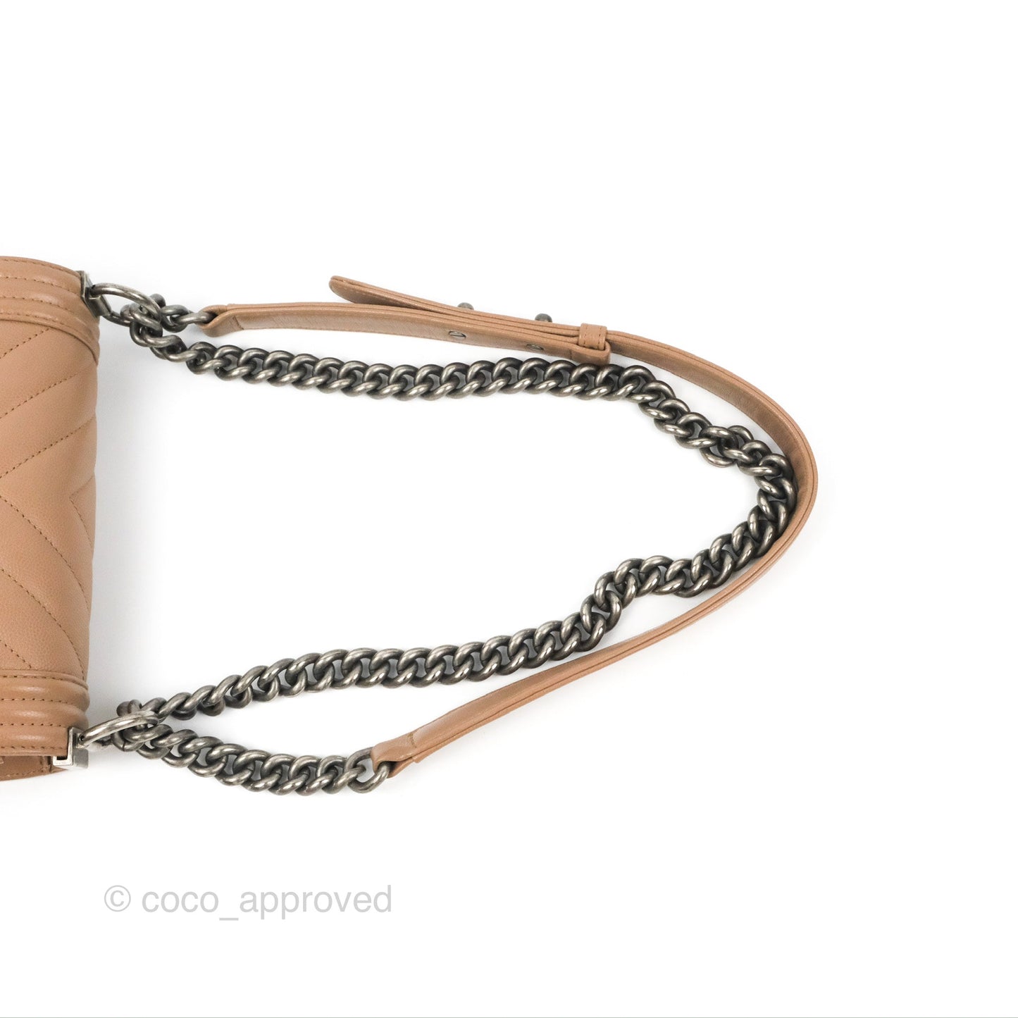 Chanel Small Chevron Boy Taupe Caviar Ruthenium Hardware