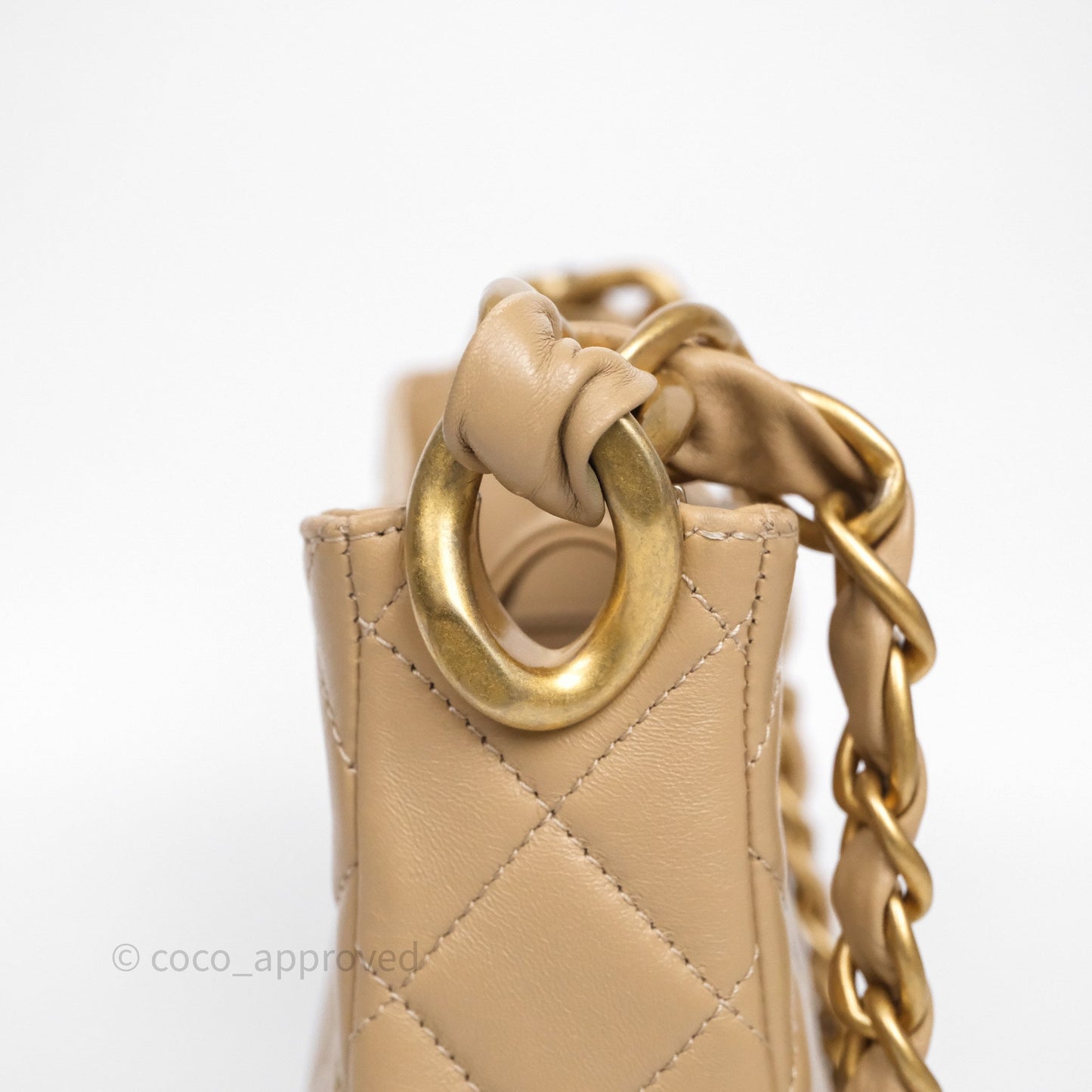 Chanel Quilted Hobo Tote Bag Beige Aged Gold Hardware