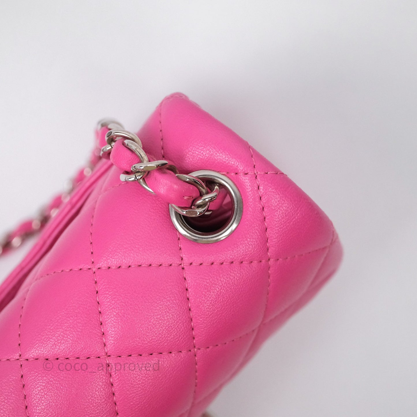 Chanel Mini Square Flap Quilted Pink Lambskin Silver Hardware