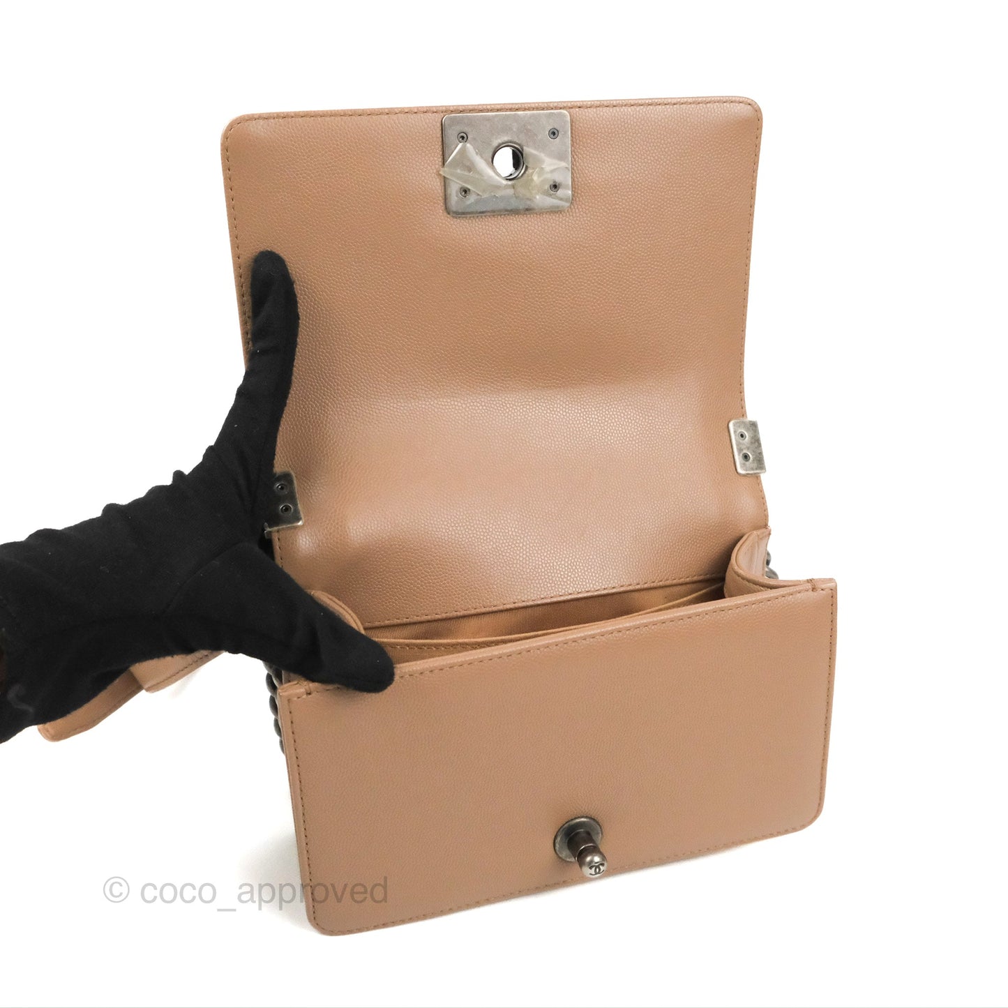 Chanel Small Chevron Boy Taupe Caviar Ruthenium Hardware
